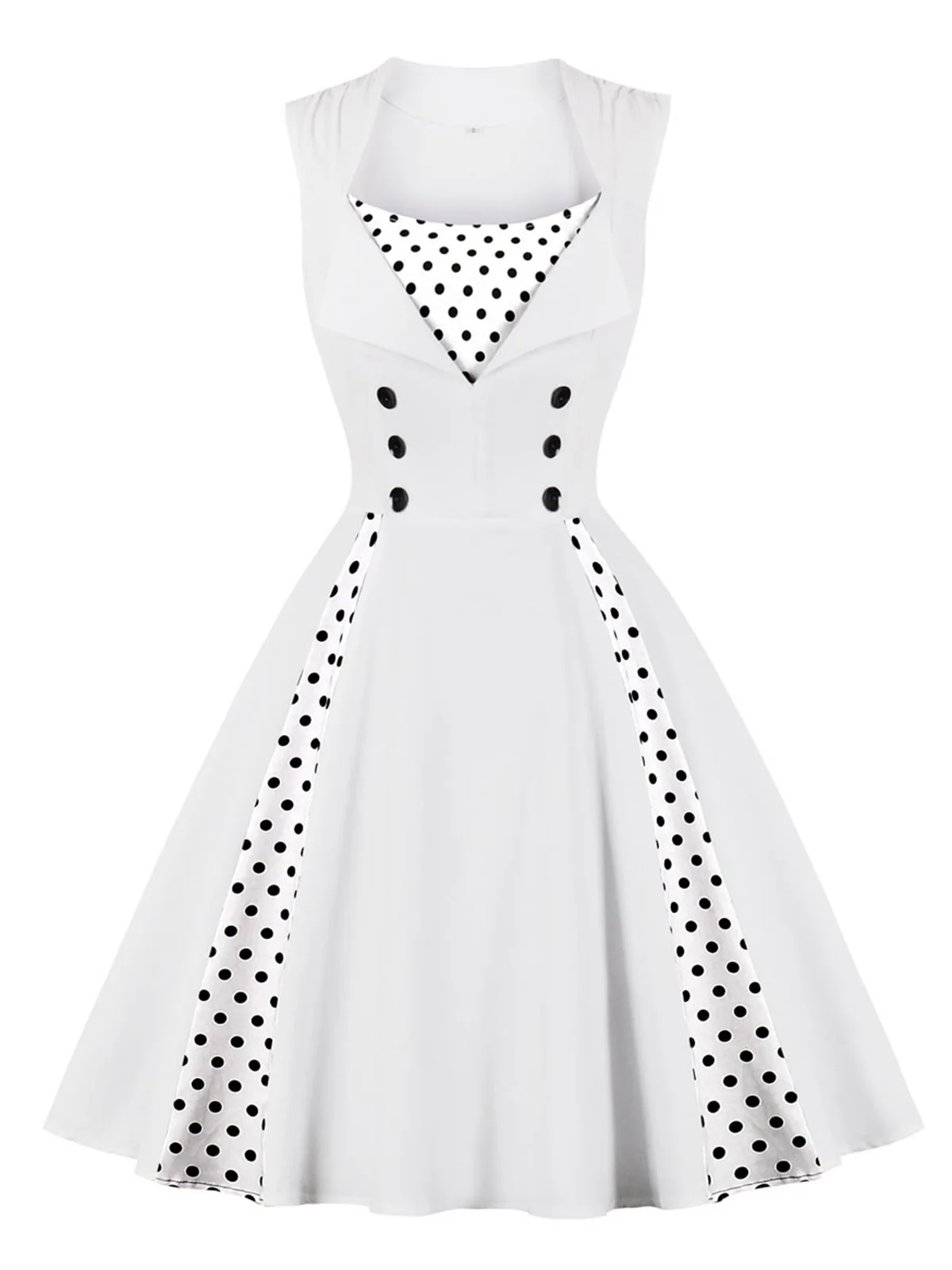 1950s Polka Dots Lapel Patchwork Swing Dress - Image 12