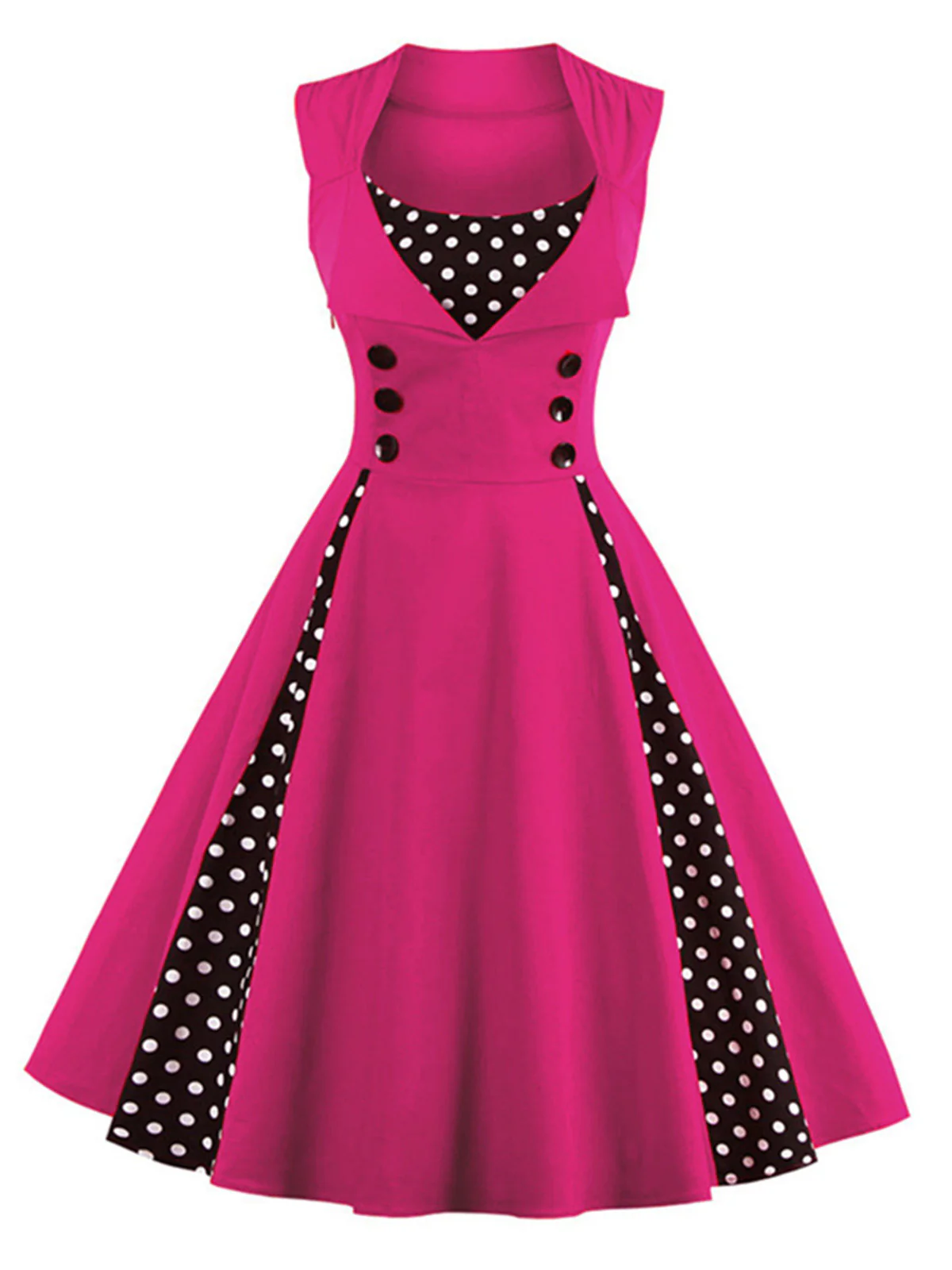 1950s Polka Dots Lapel Patchwork Swing Dress - Image 3