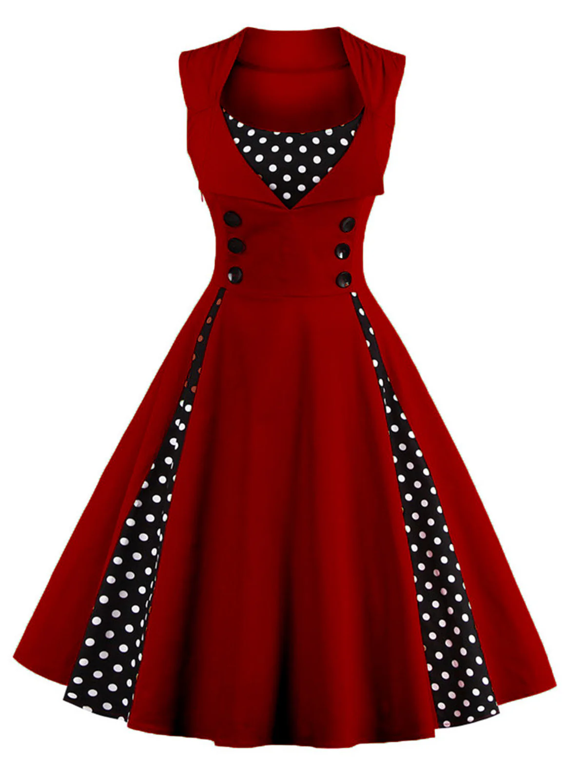 1950s Polka Dots Lapel Patchwork Swing Dress - Image 5