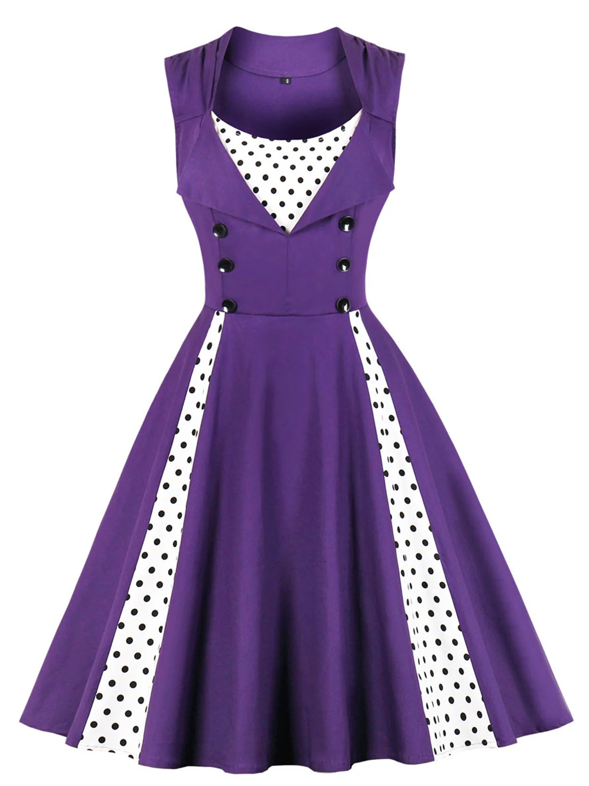 1950s Polka Dots Lapel Patchwork Swing Dress - Image 9