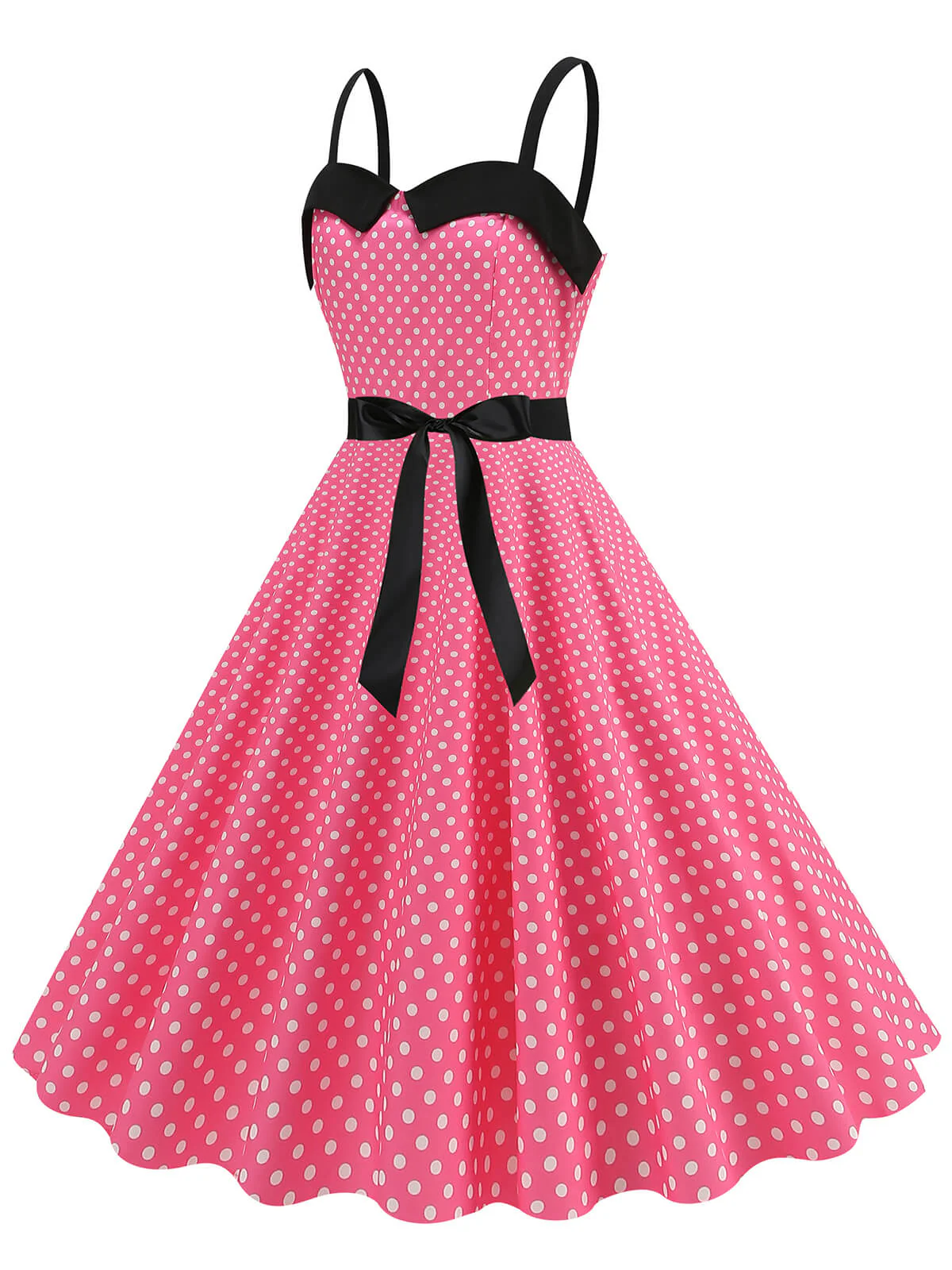 1950s Polka Dots Patchwork Ribbon Strap Dress - Image 2