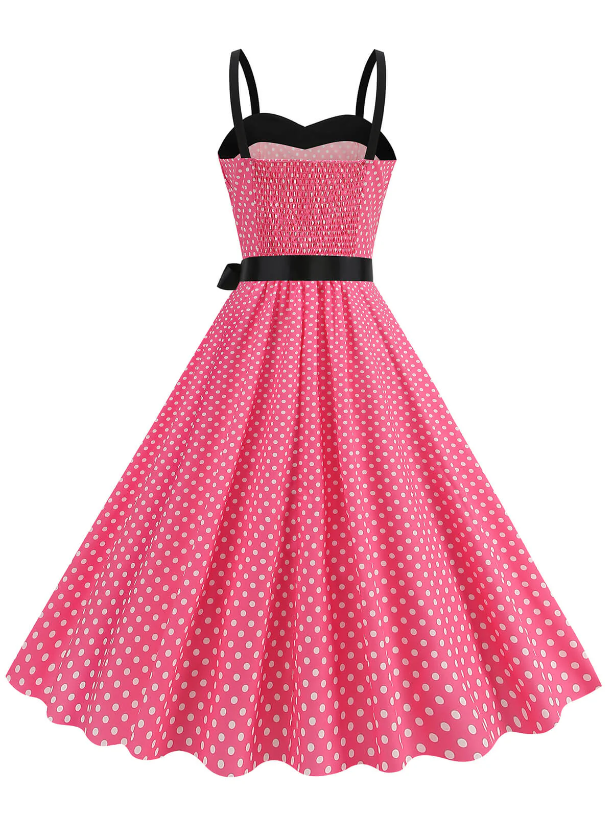 1950s Polka Dots Patchwork Ribbon Strap Dress - Image 3