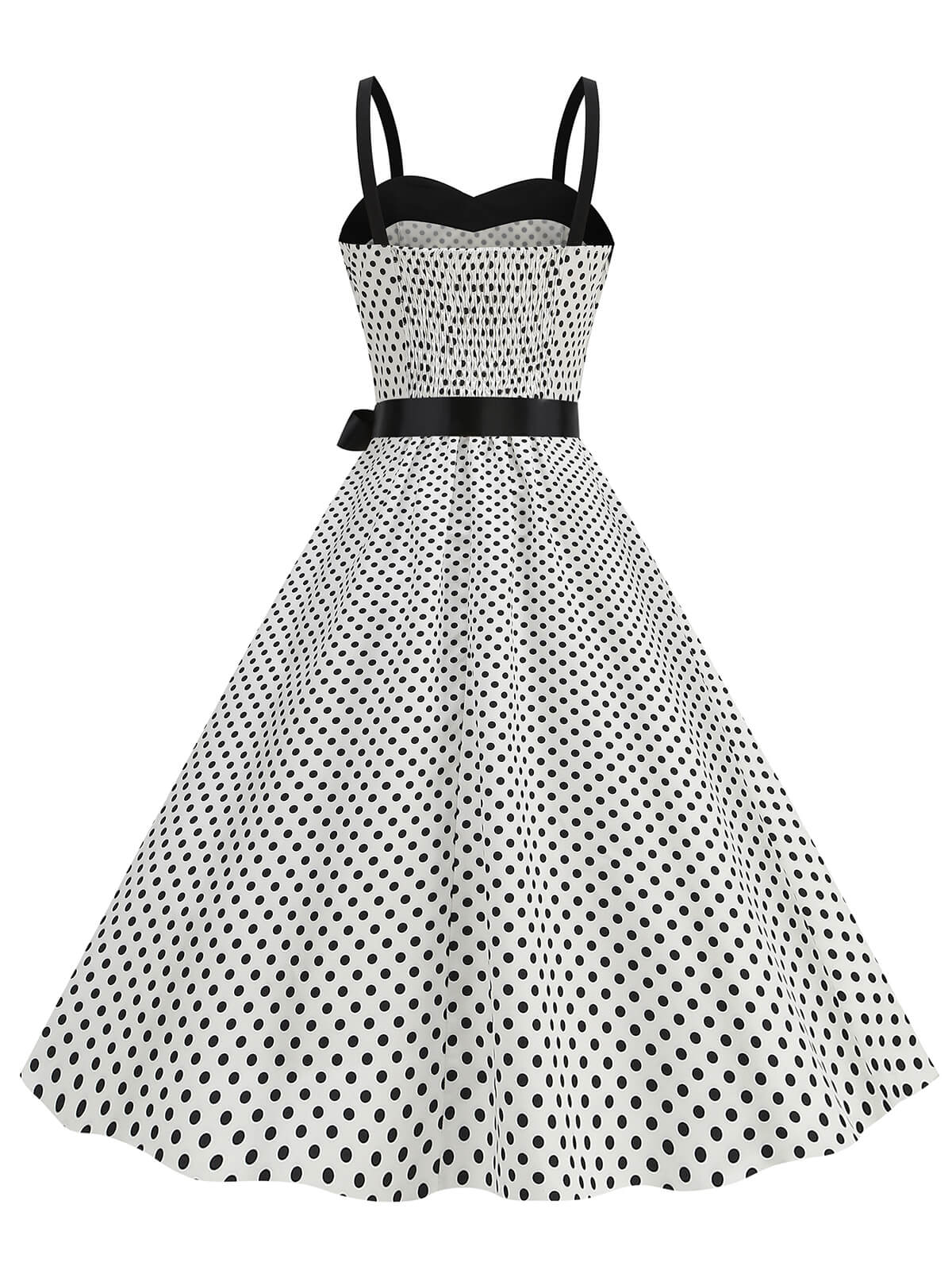 1950s Polka Dots Patchwork Ribbon Strap Dress - Image 6