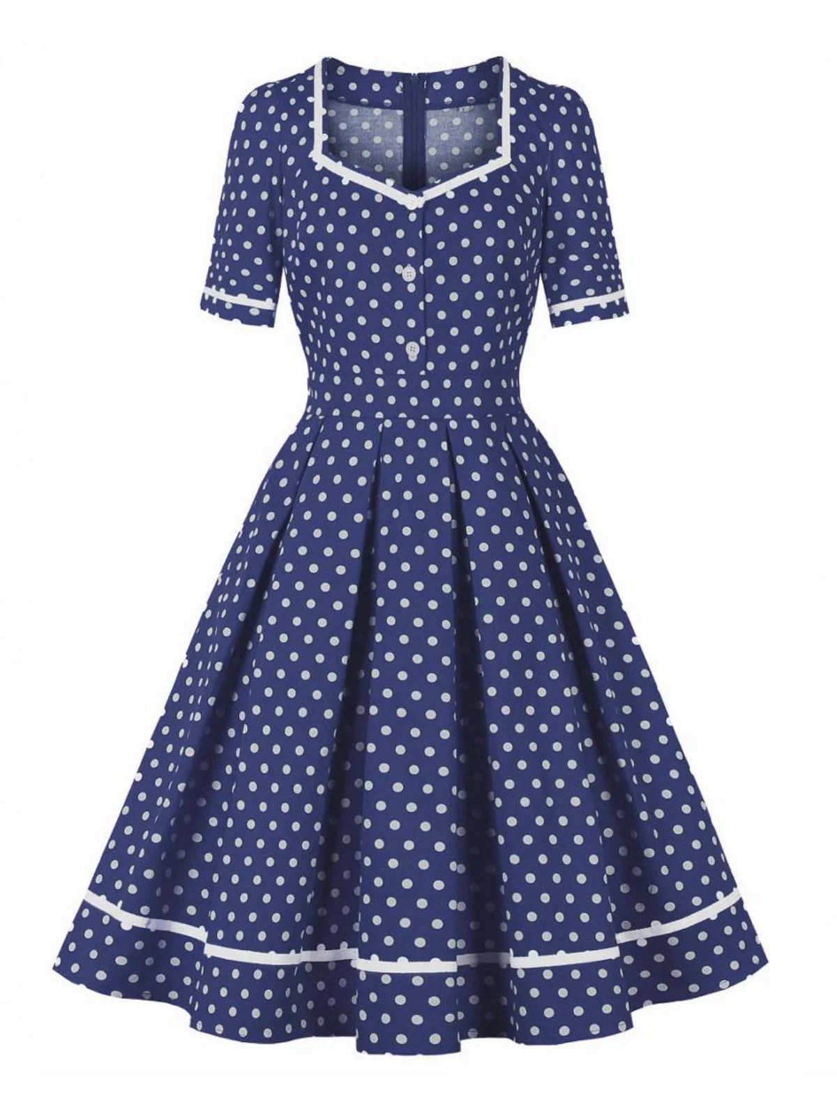 1950s Polka Dots Patchwork Swing Dress - Image 3