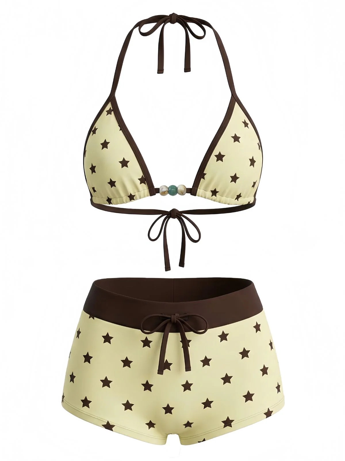 [Pre-Sale] 1950s Polka Dots Tie Halter Beaded Swimwear Set - Image 3