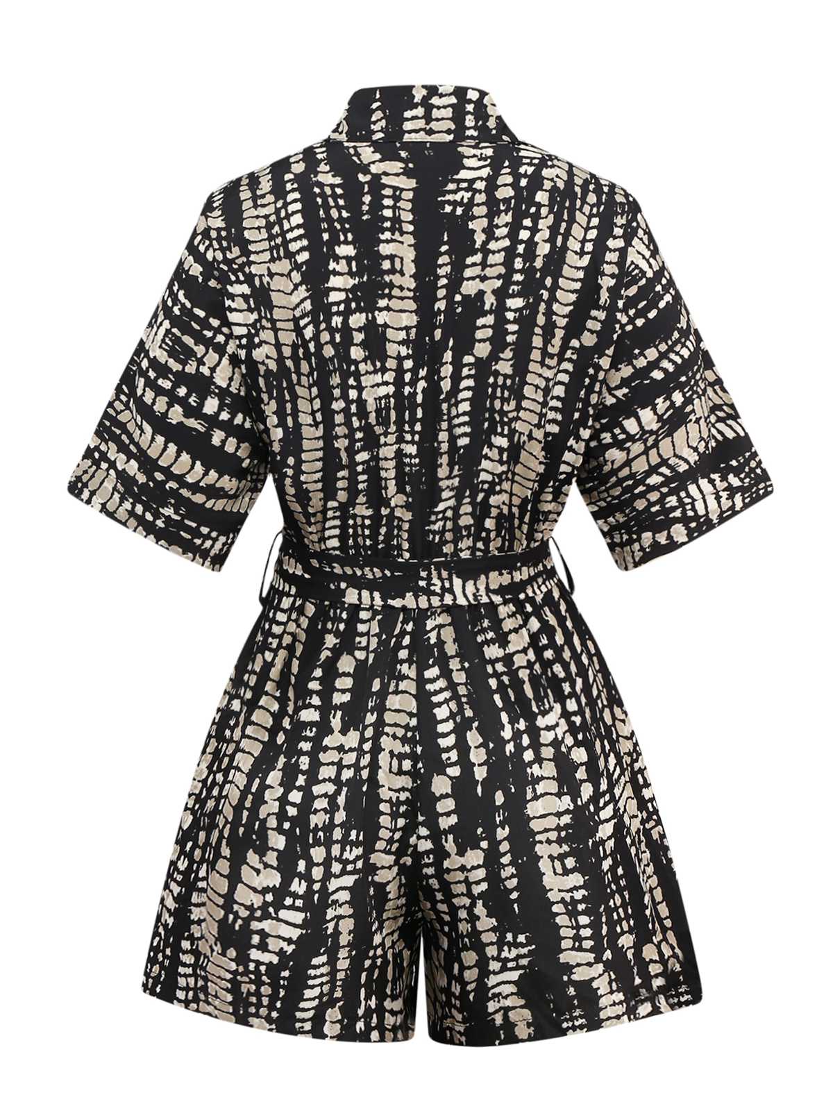 1950s Print Tie Waist Shirt Romper - Image 2