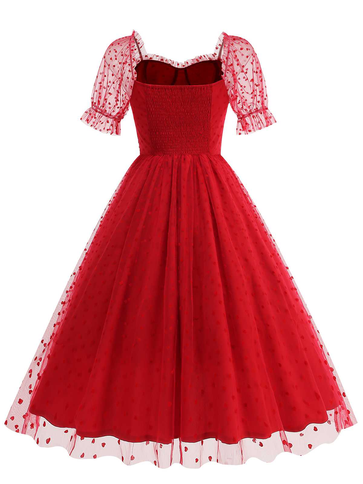 1950s Puff Sleeve Valentine Heart Mesh Dress - Image 11