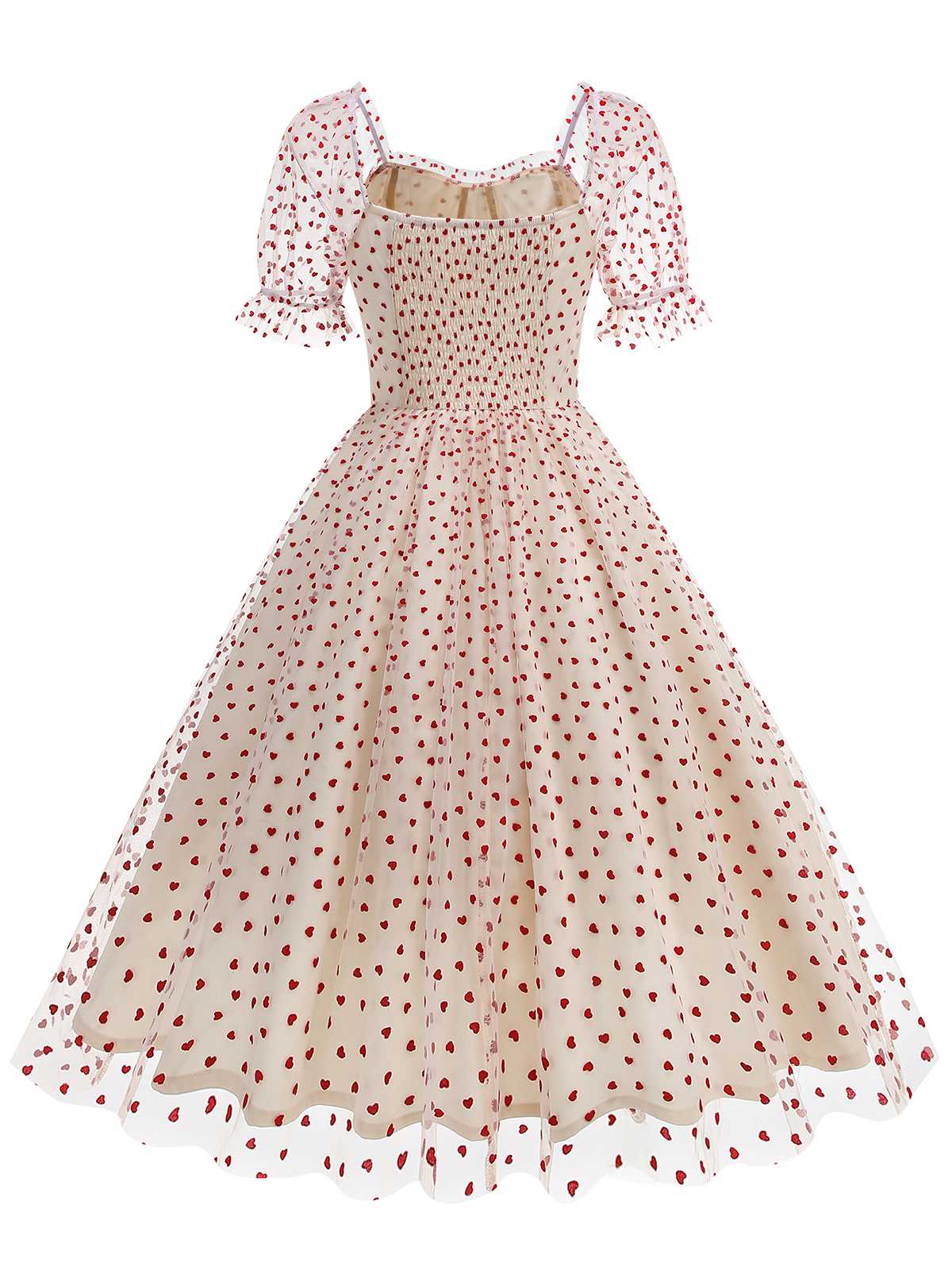 1950s Puff Sleeve Valentine Heart Mesh Dress - Image 15