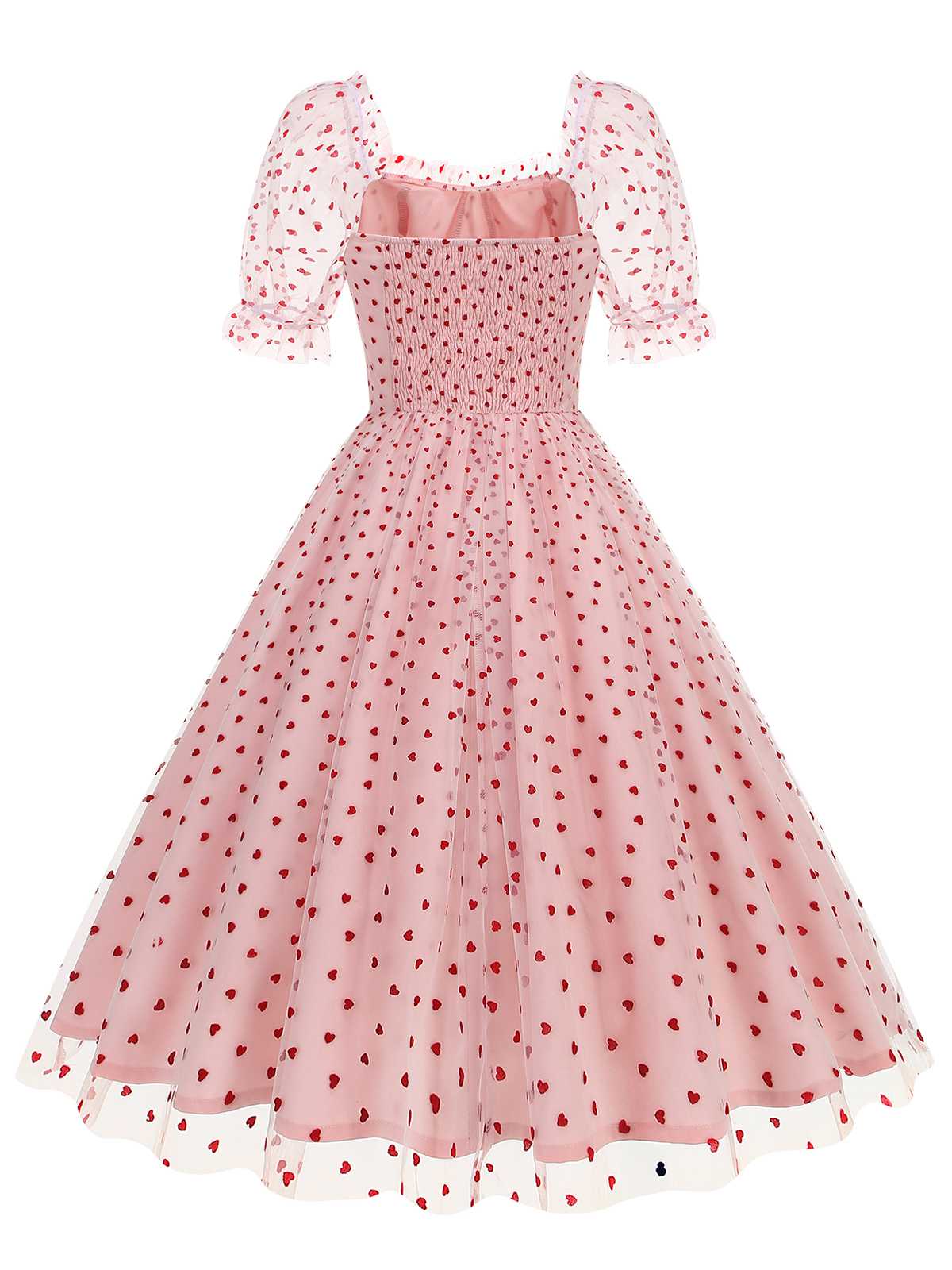 1950s Puff Sleeve Valentine Heart Mesh Dress - Image 2