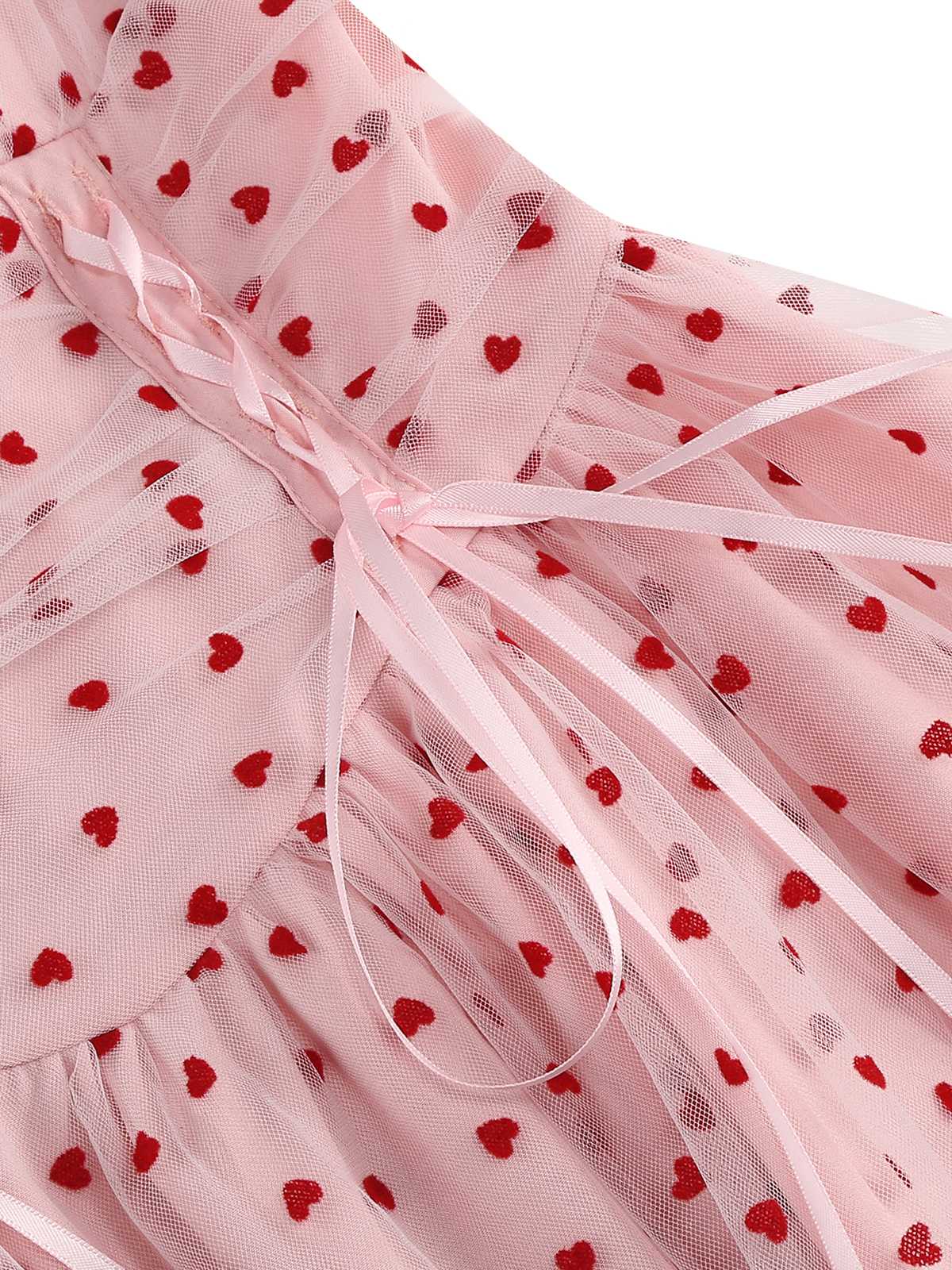 1950s Puff Sleeve Valentine Heart Mesh Dress - Image 4