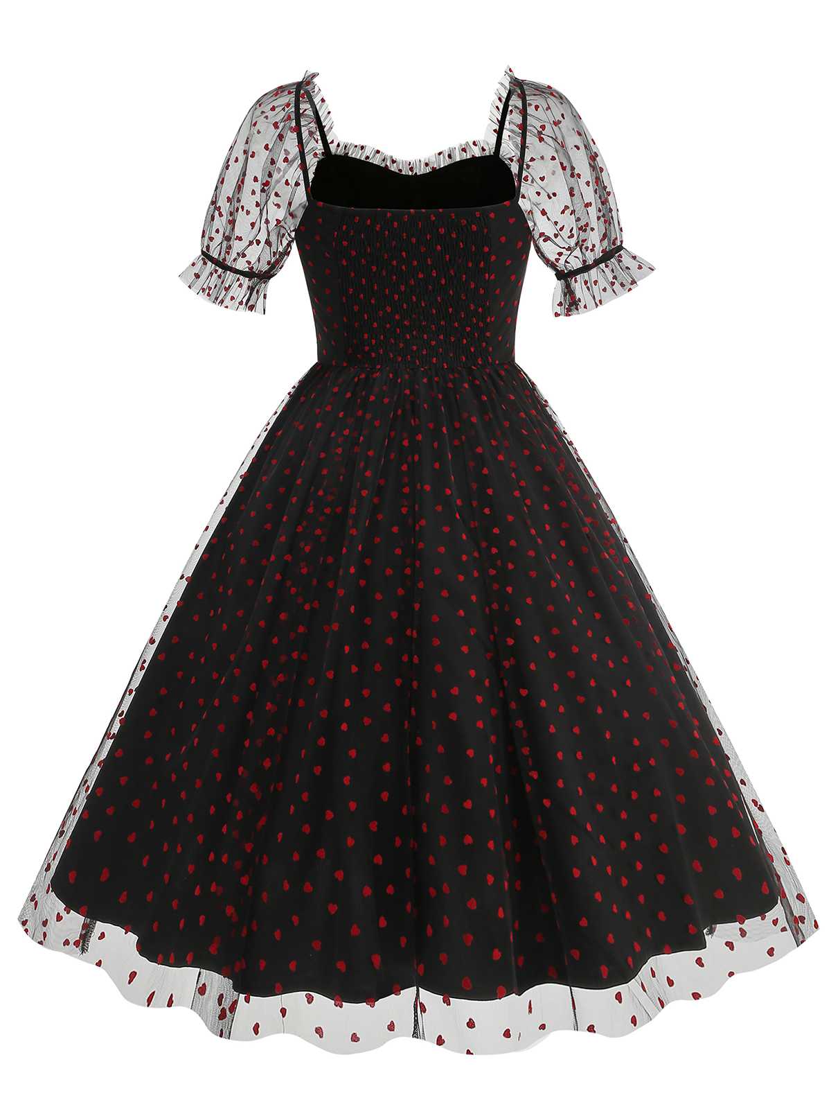 1950s Puff Sleeve Valentine Heart Mesh Dress - Image 7