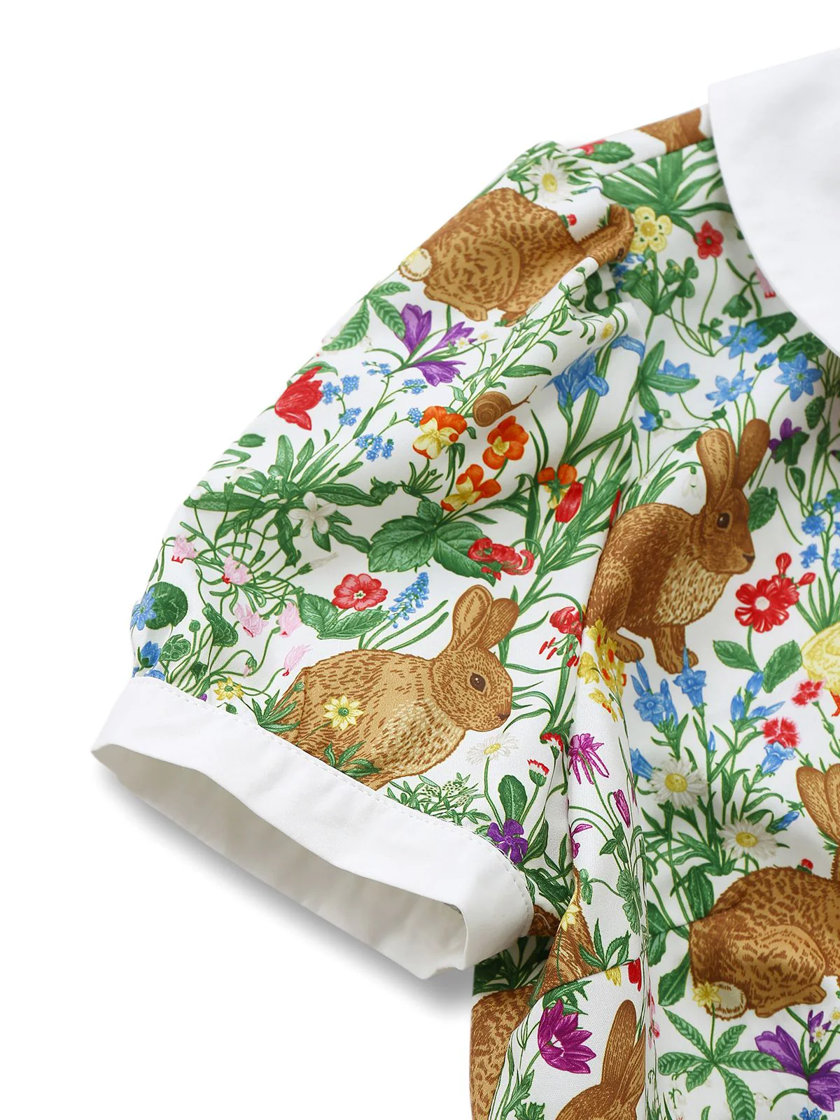 1950s Rabbit Floral Button Bow Peter Pan Collar Dress - Image 7