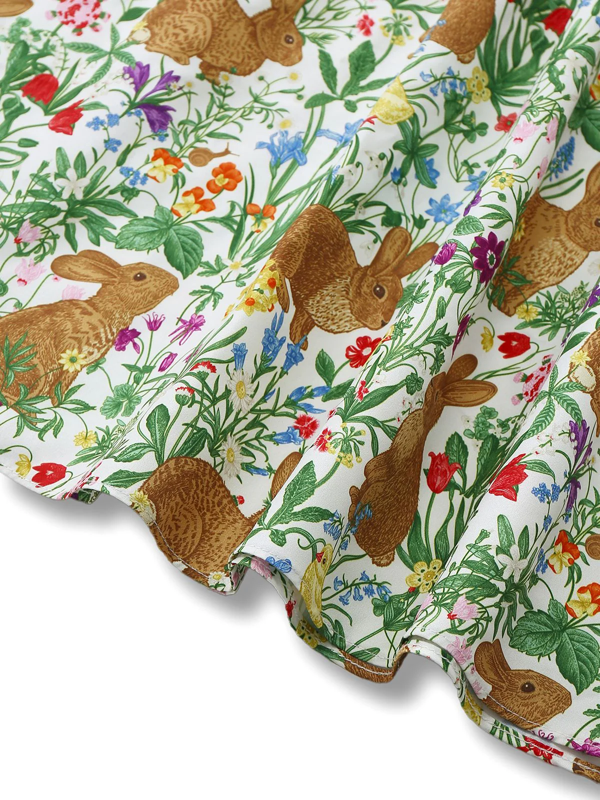 1950s Rabbit Floral Button Bow Peter Pan Collar Dress - Image 8