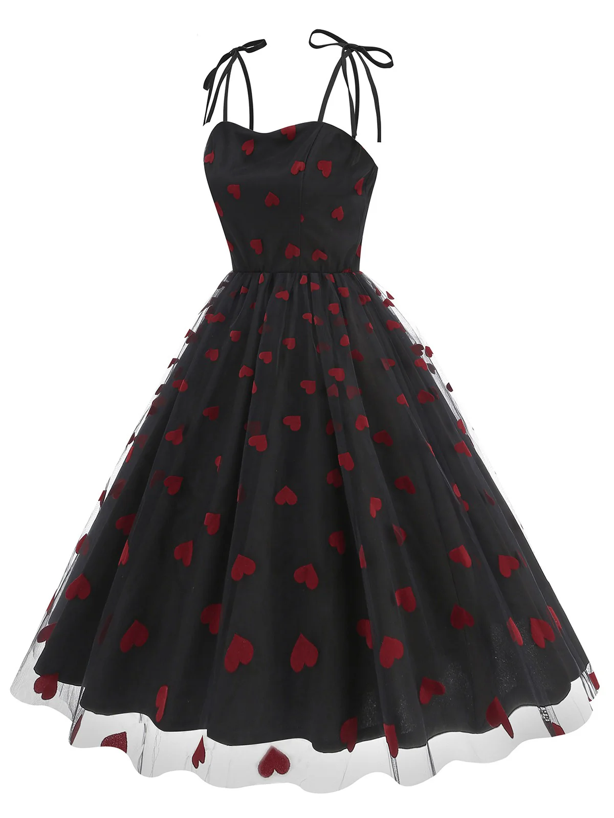 1950s Red Heart Mesh Patchwork Suspender Dress - Image 10