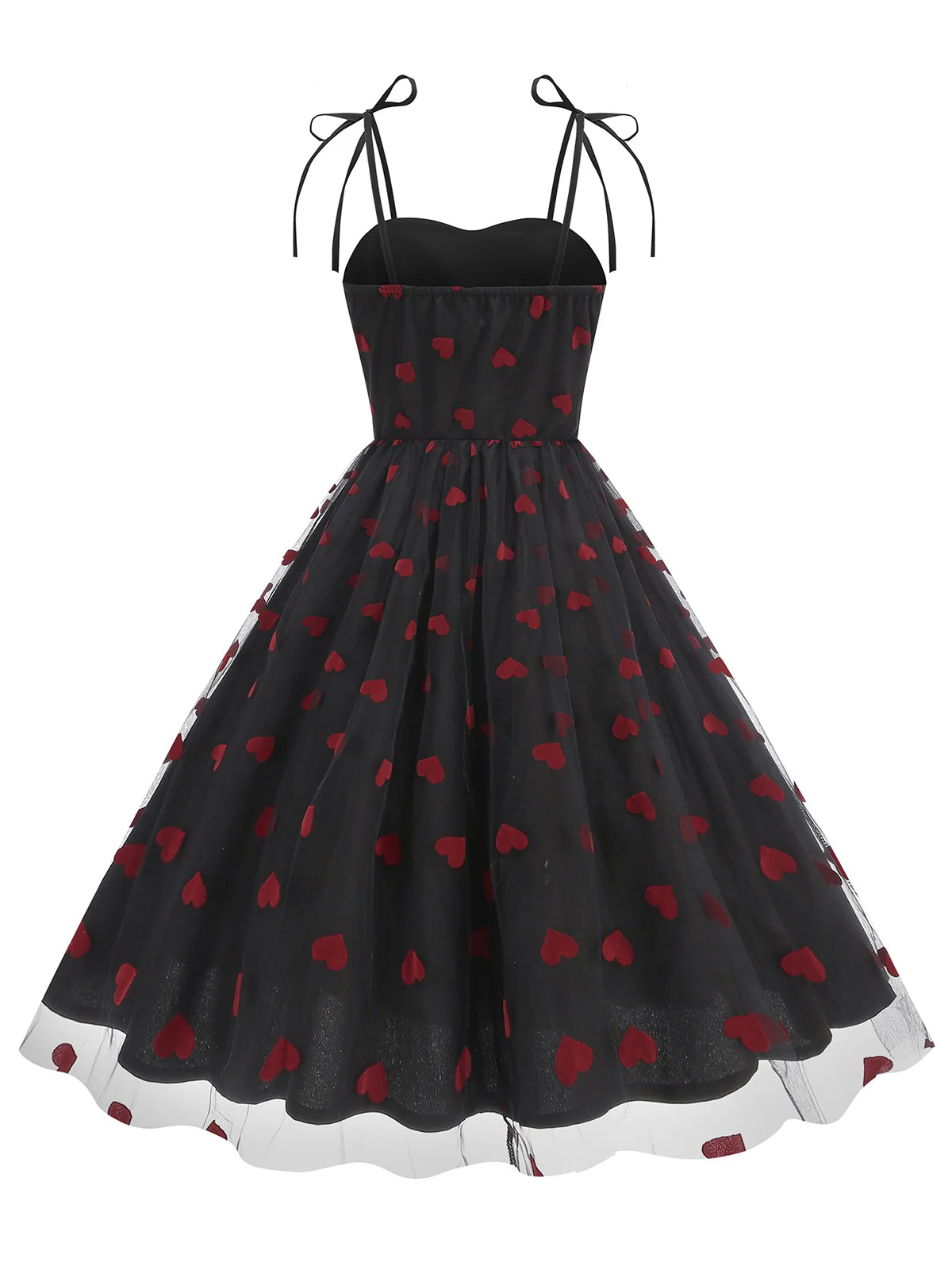 1950s Red Heart Mesh Patchwork Suspender Dress - Image 11