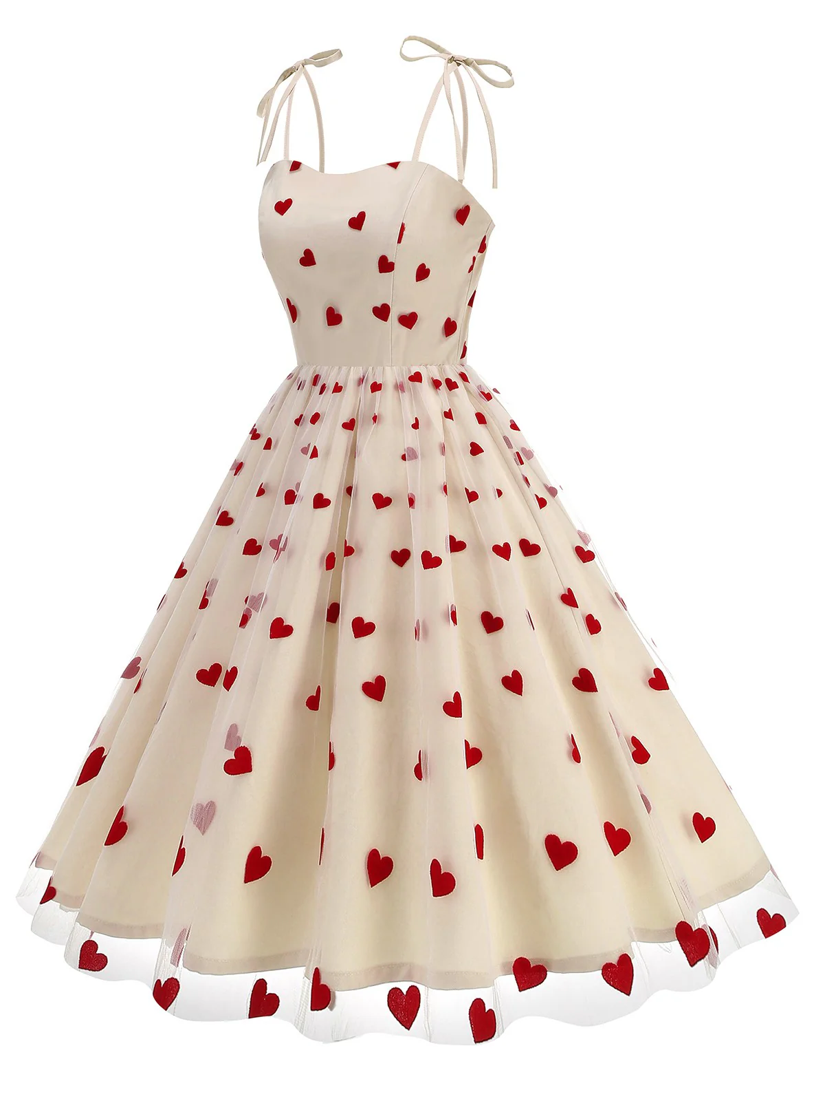 1950s Red Heart Mesh Patchwork Suspender Dress - Image 2