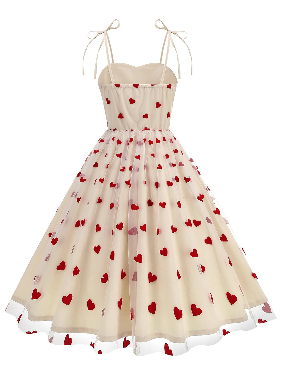 1950s Red Heart Mesh Patchwork Suspender Dress - Image 3
