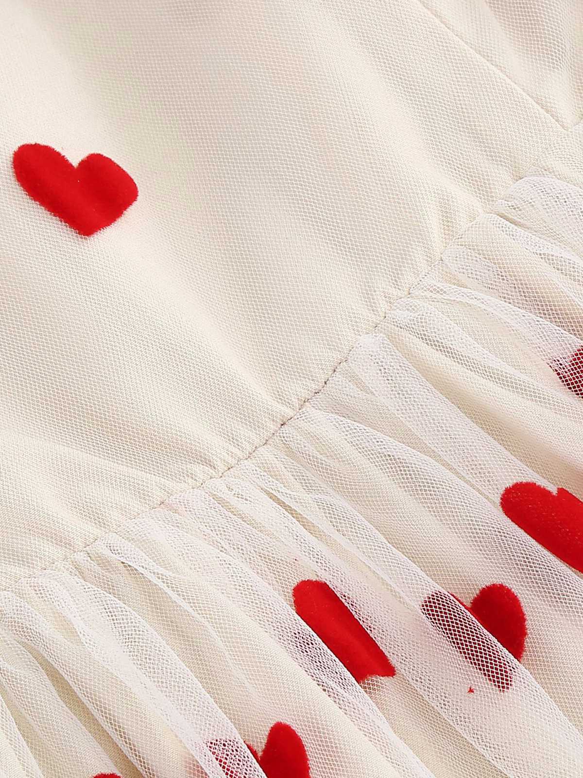 1950s Red Heart Mesh Patchwork Suspender Dress - Image 4