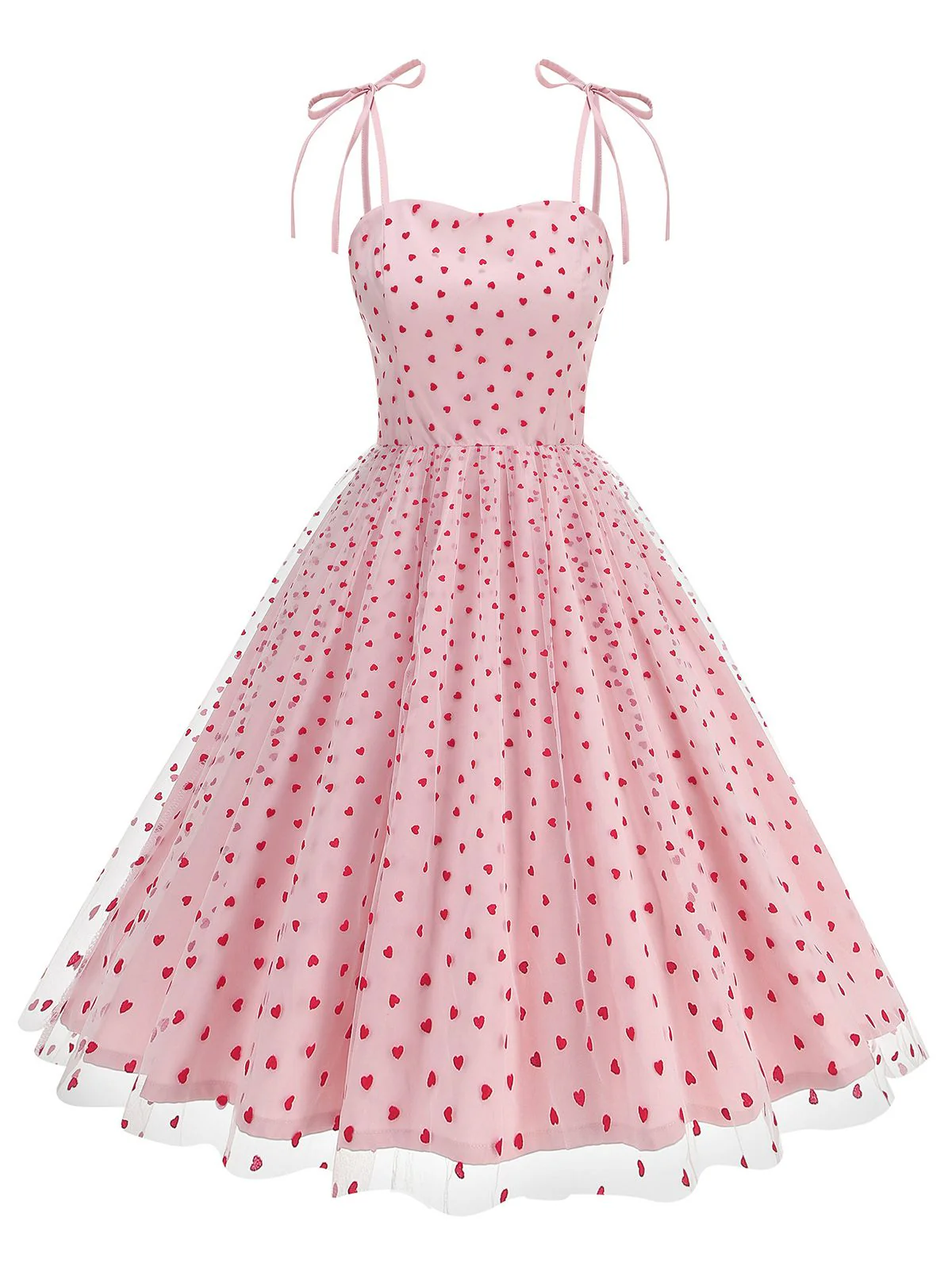 1950s Red Heart Mesh Patchwork Suspender Dress - Image 5