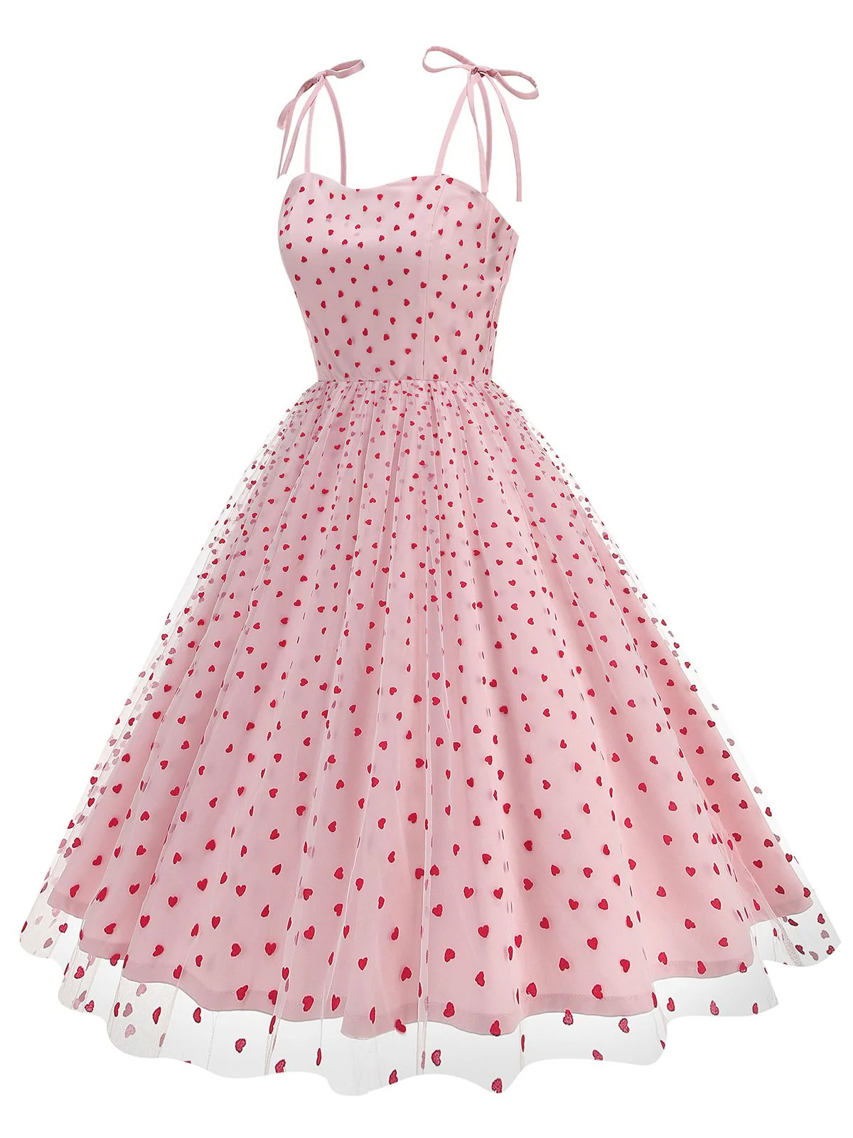1950s Red Heart Mesh Patchwork Suspender Dress - Image 6