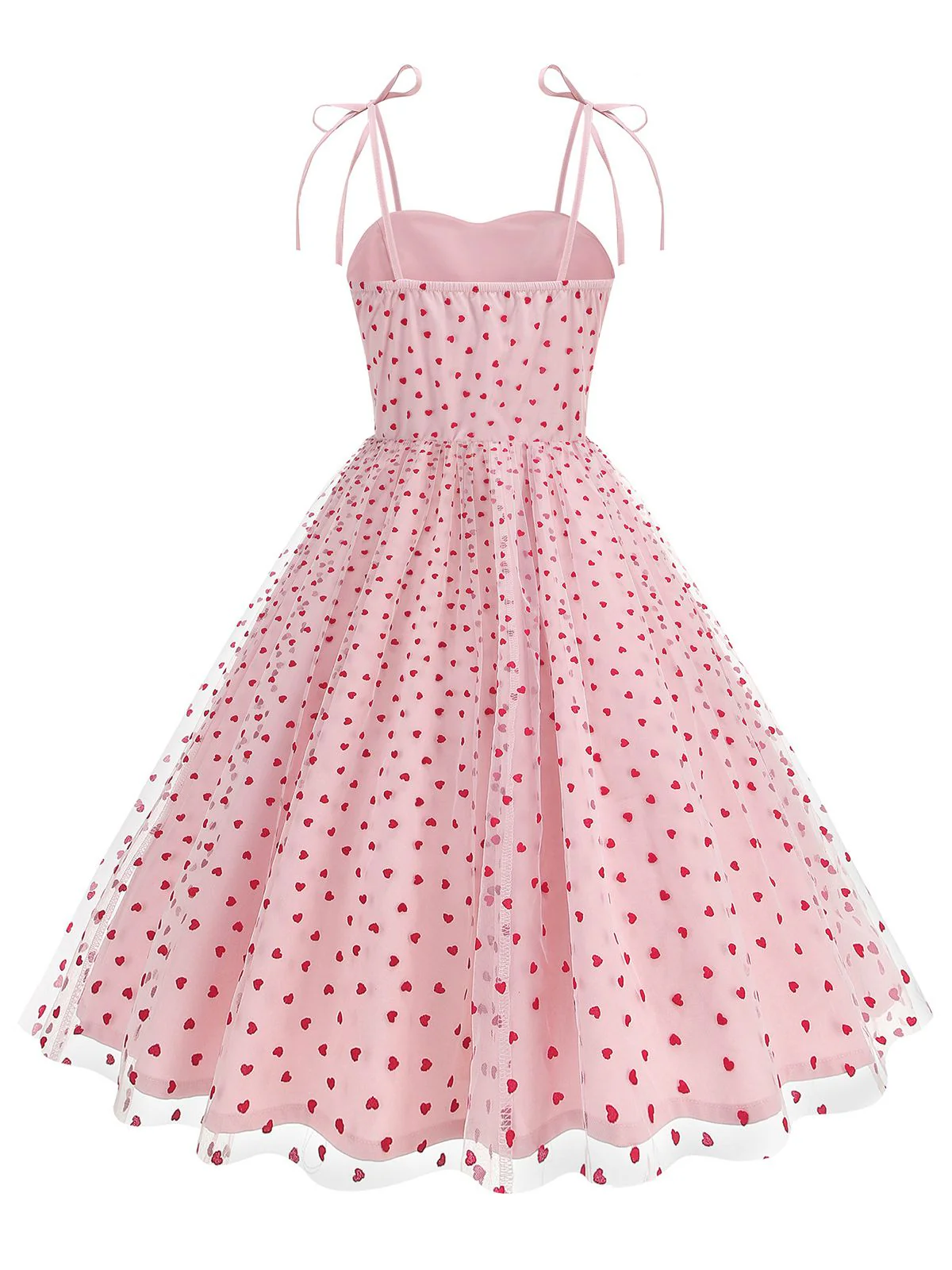 1950s Red Heart Mesh Patchwork Suspender Dress - Image 7