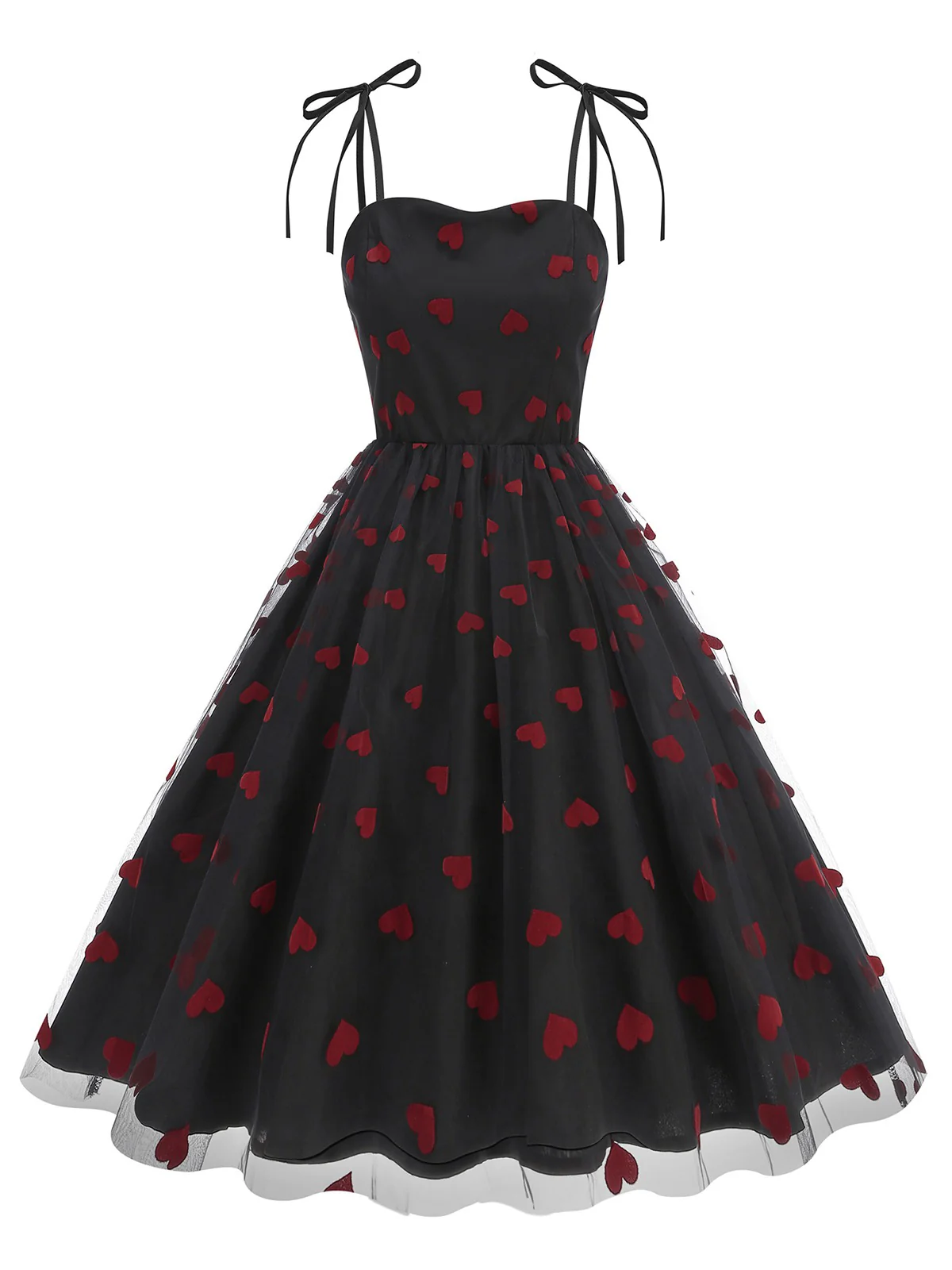 1950s Red Heart Mesh Patchwork Suspender Dress - Image 9