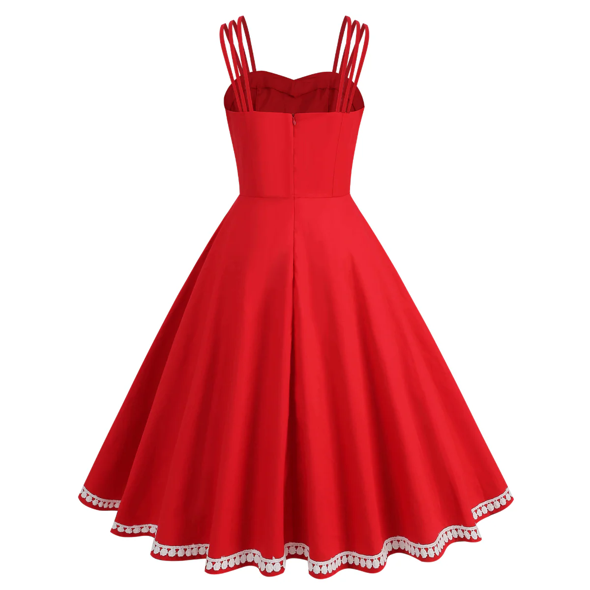 Red 1950s Lace Strap Swing Dress - Image 3