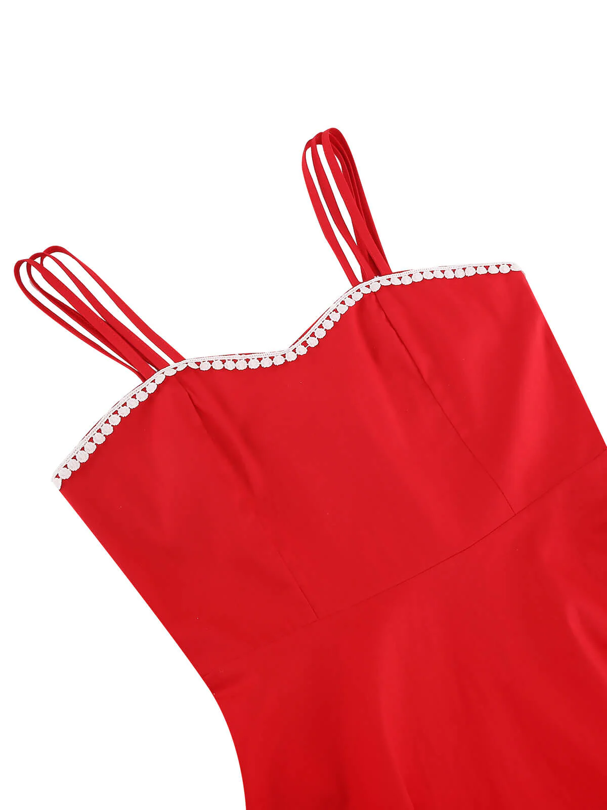 Red 1950s Lace Strap Swing Dress - Image 4