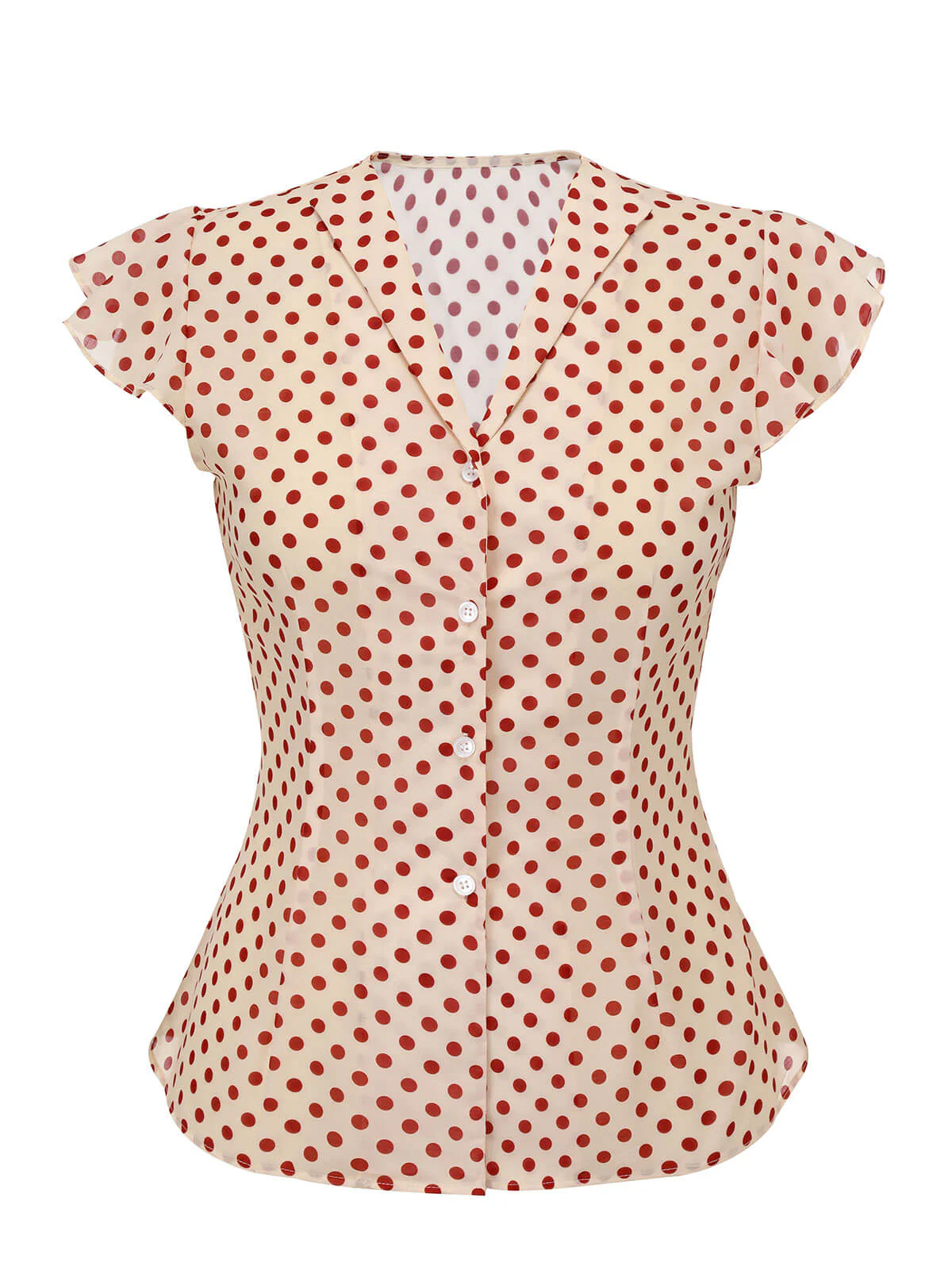 1950s Red Polka Dot Fly Sleeve Blouse - Image 2