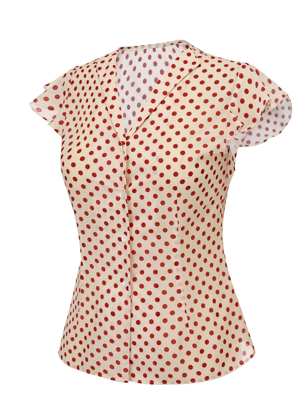 1950s Red Polka Dot Fly Sleeve Blouse - Image 3