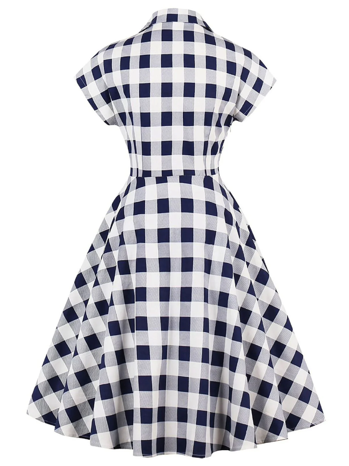 1950s Retro Contrast Short-Sleeved Lapel Dress - Image 2
