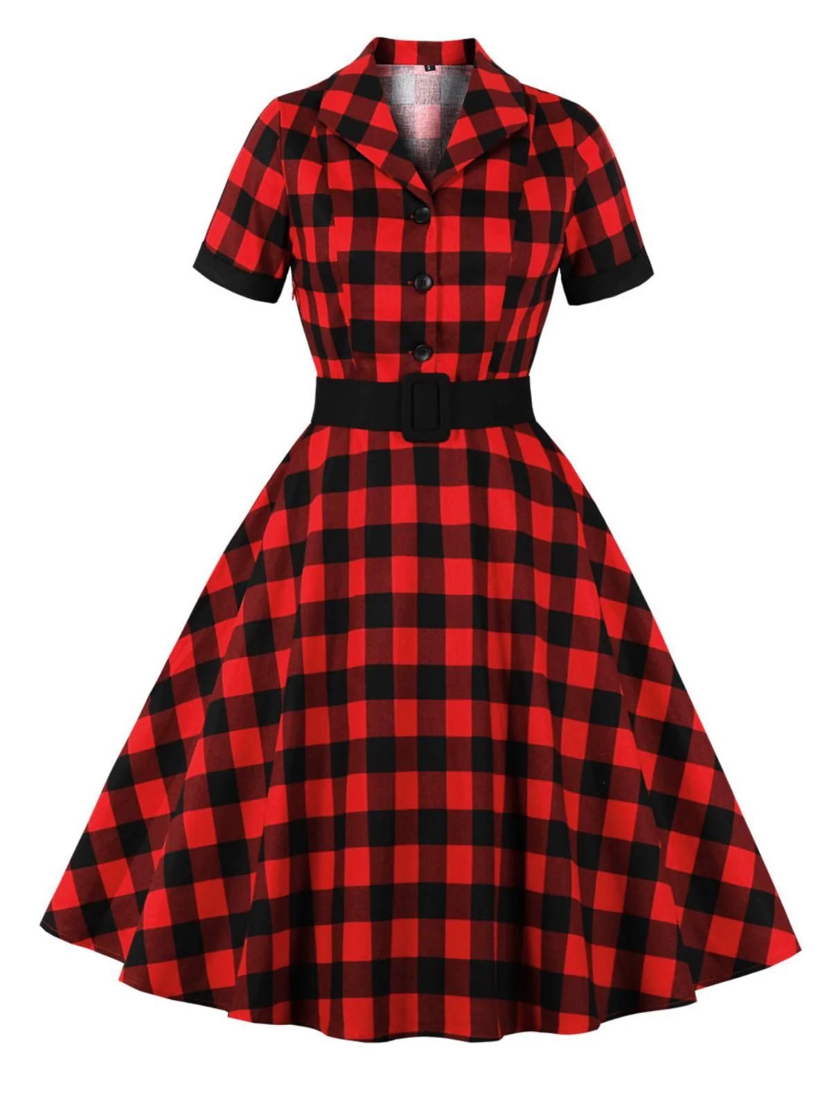 1950s Retro Contrast Short-Sleeved Lapel Dress - Image 3