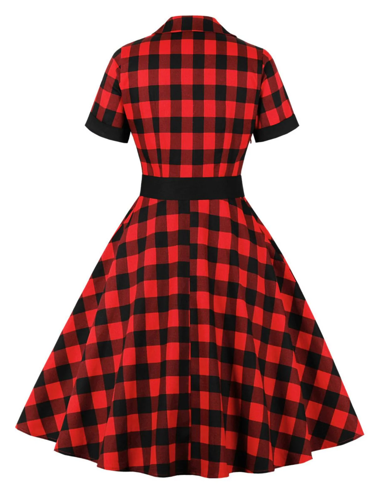 1950s Retro Contrast Short-Sleeved Lapel Dress - Image 4