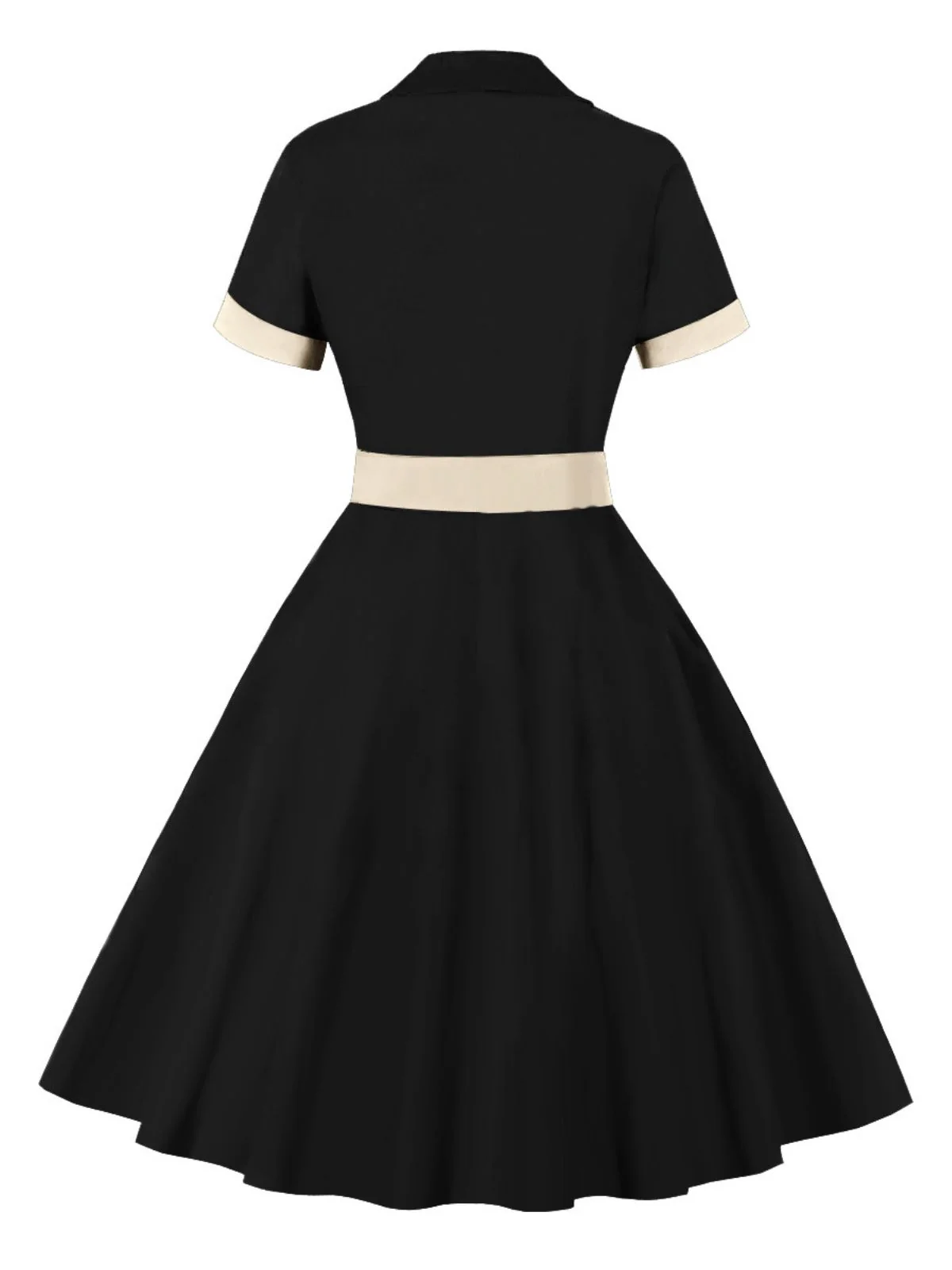 1950s Retro Contrast Short-Sleeved Lapel Dress - Image 6