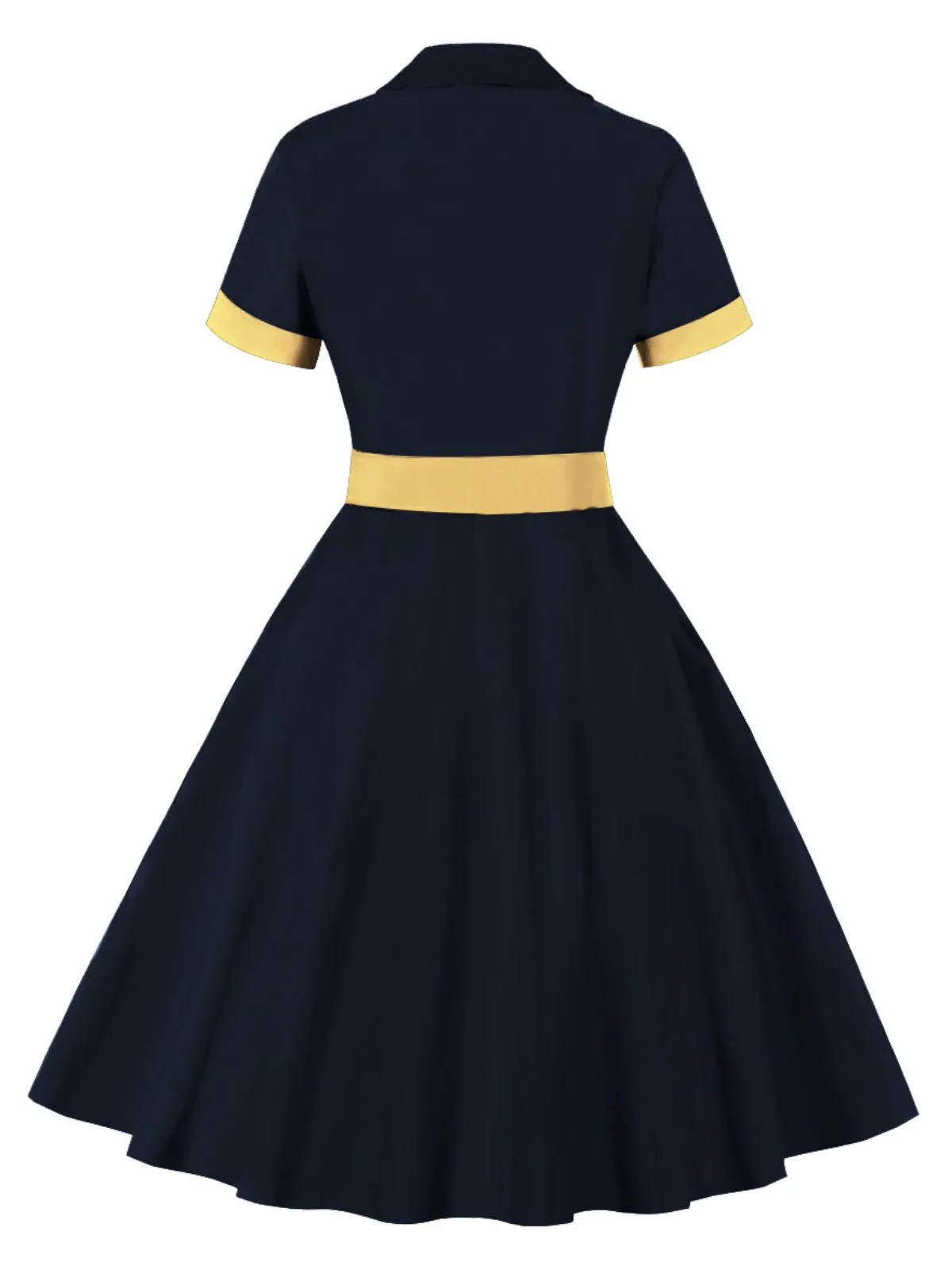 1950s Retro Contrast Short-Sleeved Lapel Dress - Image 8