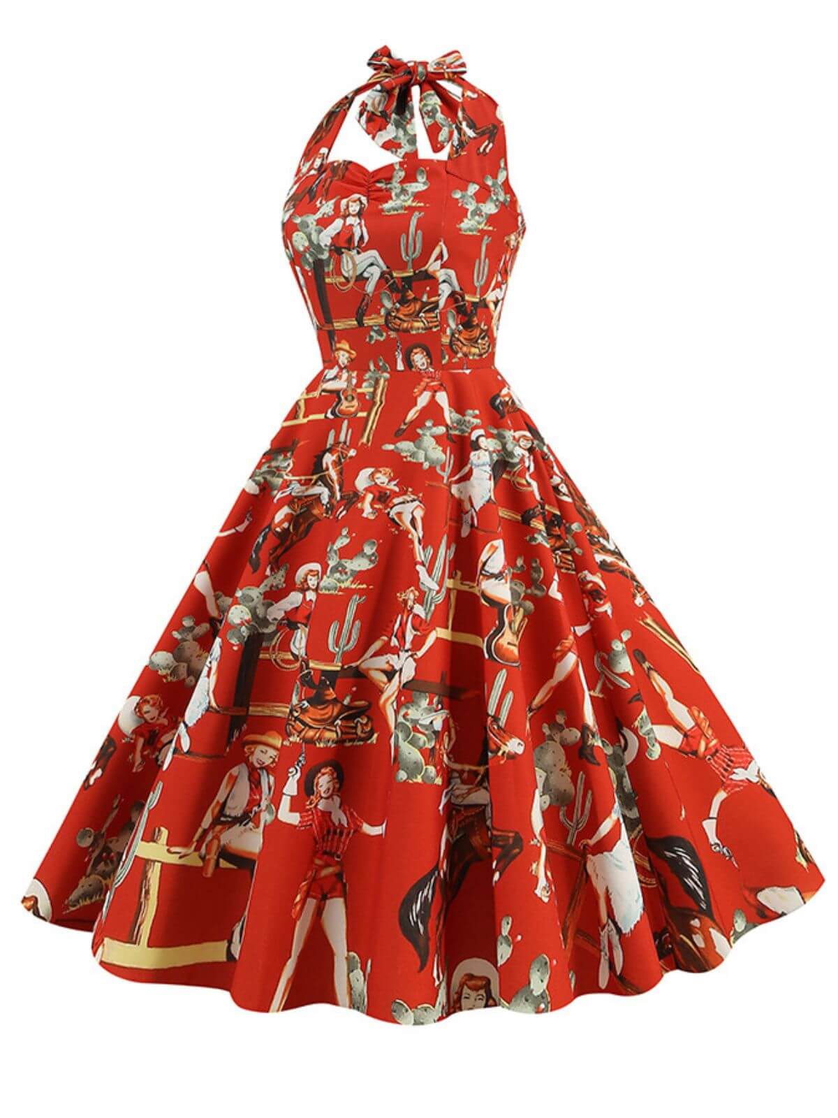 1950s Retro Pictorial Halter Swing Dress - Image 2