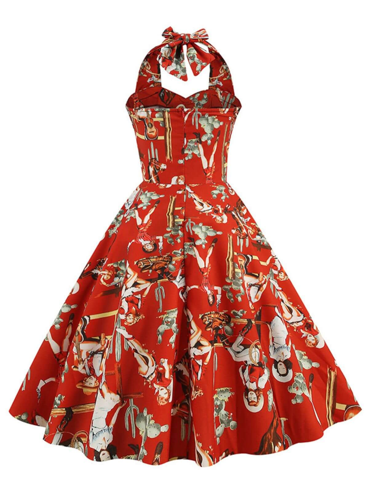 1950s Retro Pictorial Halter Swing Dress - Image 3