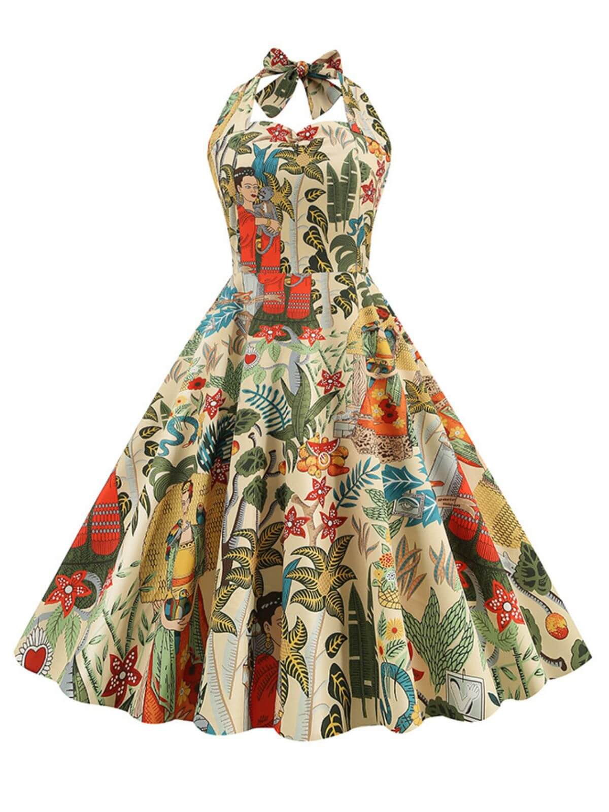 1950s Retro Pictorial Halter Swing Dress - Image 4