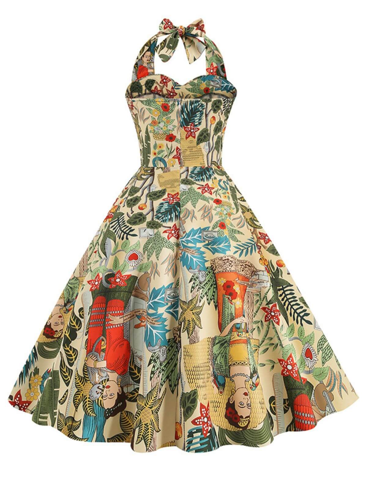 1950s Retro Pictorial Halter Swing Dress - Image 5