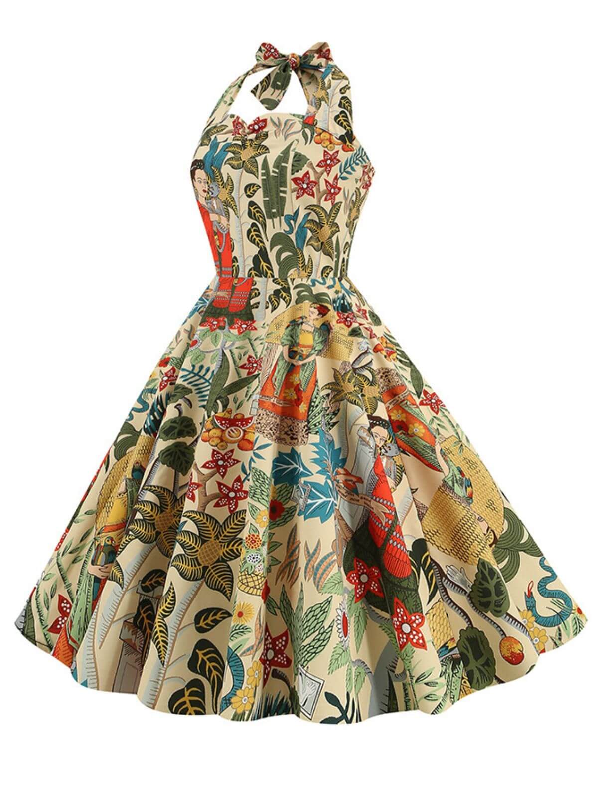1950s Retro Pictorial Halter Swing Dress - Image 6