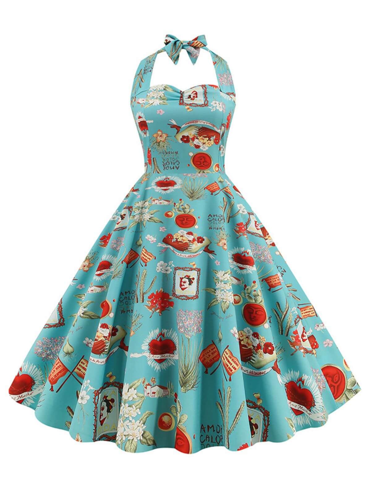 1950s Retro Pictorial Halter Swing Dress - Image 7