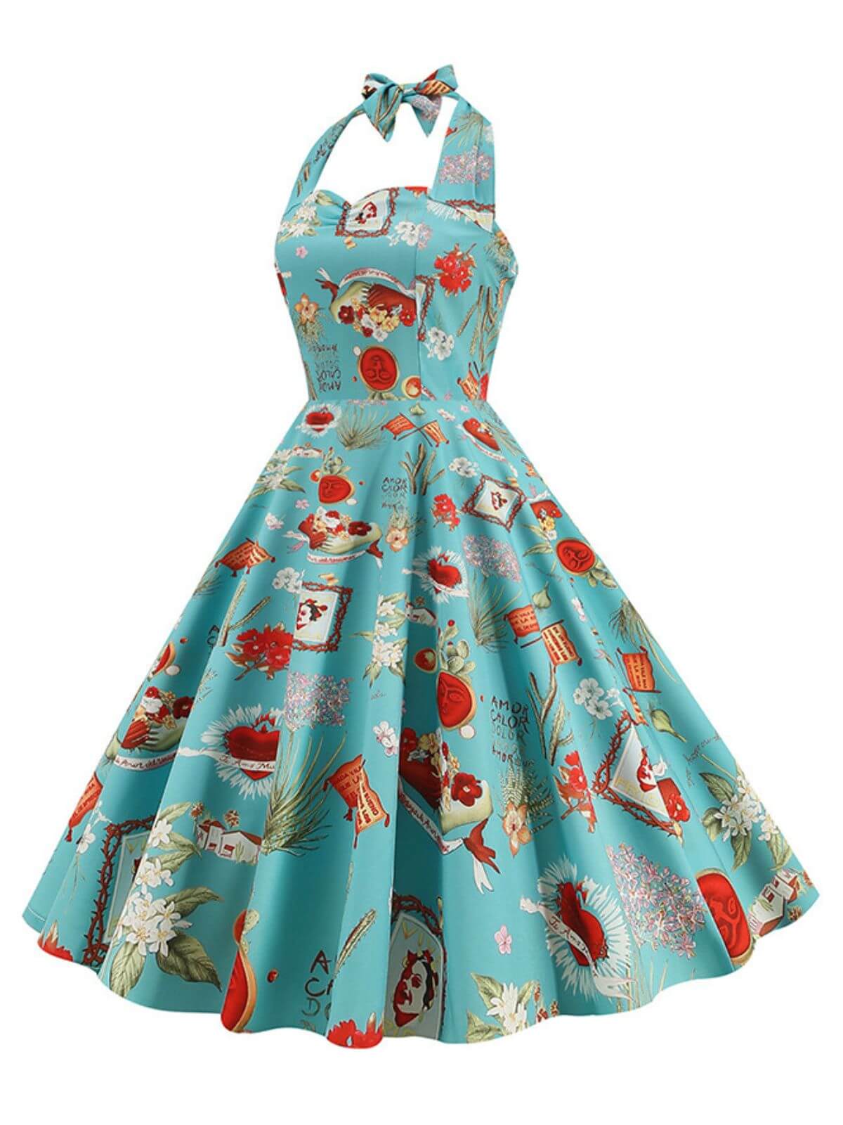 1950s Retro Pictorial Halter Swing Dress - Image 8