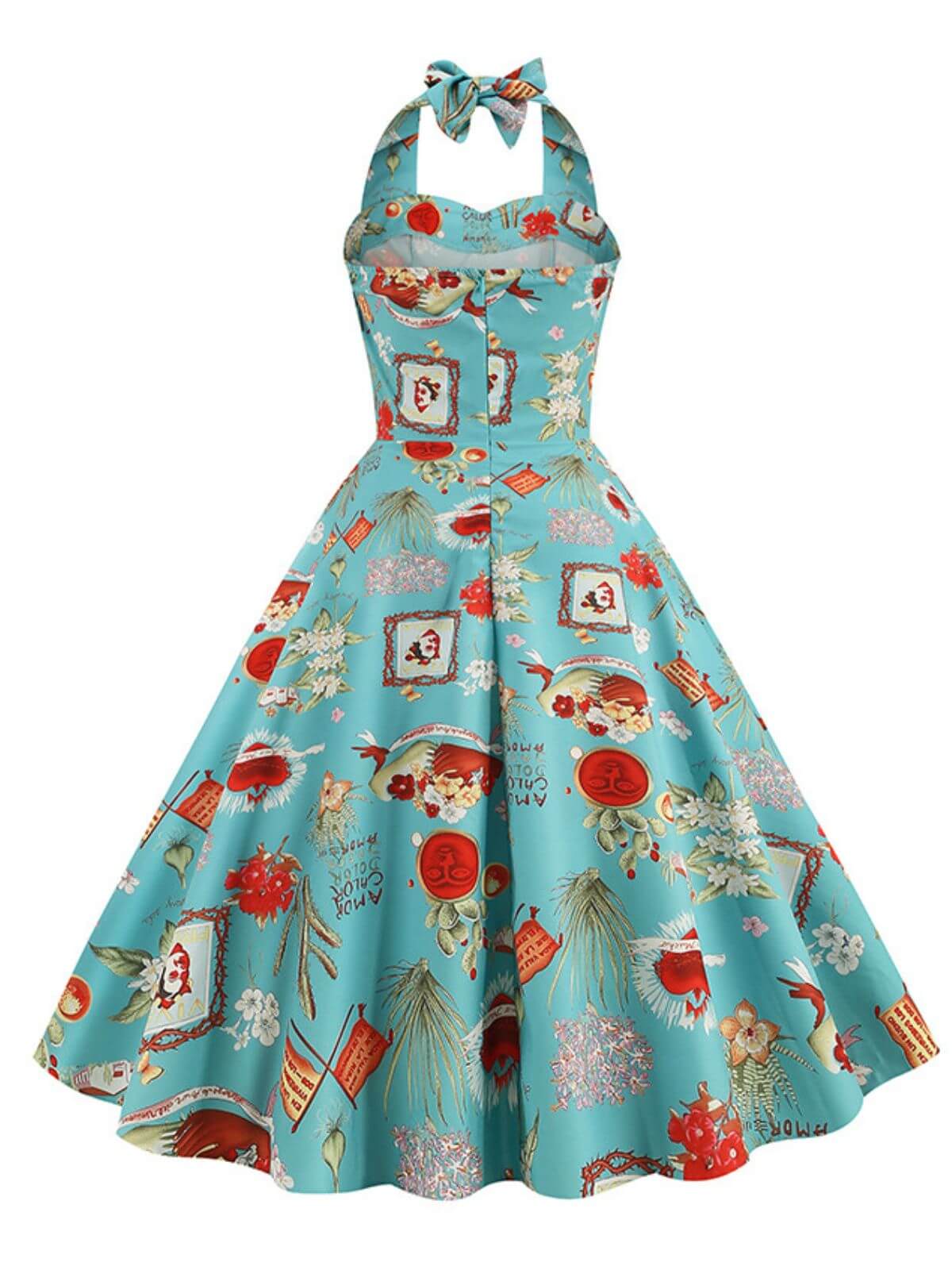 1950s Retro Pictorial Halter Swing Dress - Image 9