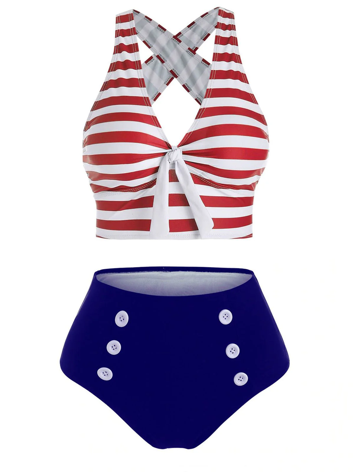 1950s Retro Strap Stripes Criss Cross Bikini - Image 3