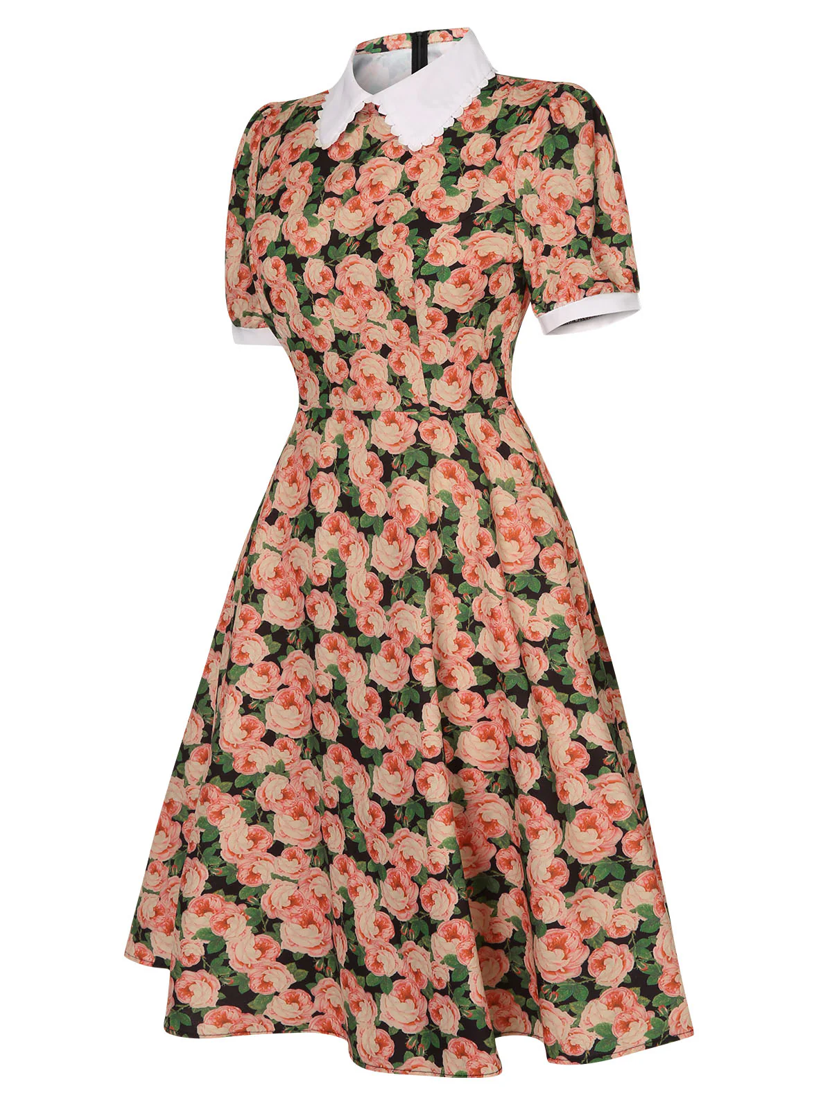 1950s Rose Lapel Puff Swing Dress - Image 2