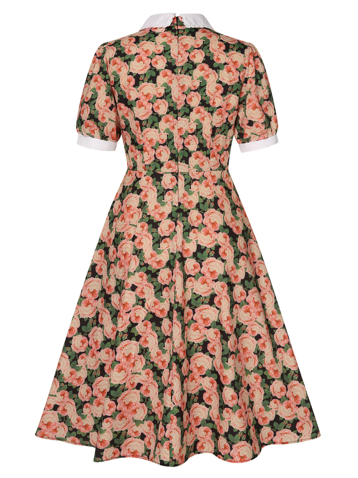 1950s Rose Lapel Puff Swing Dress - Image 3