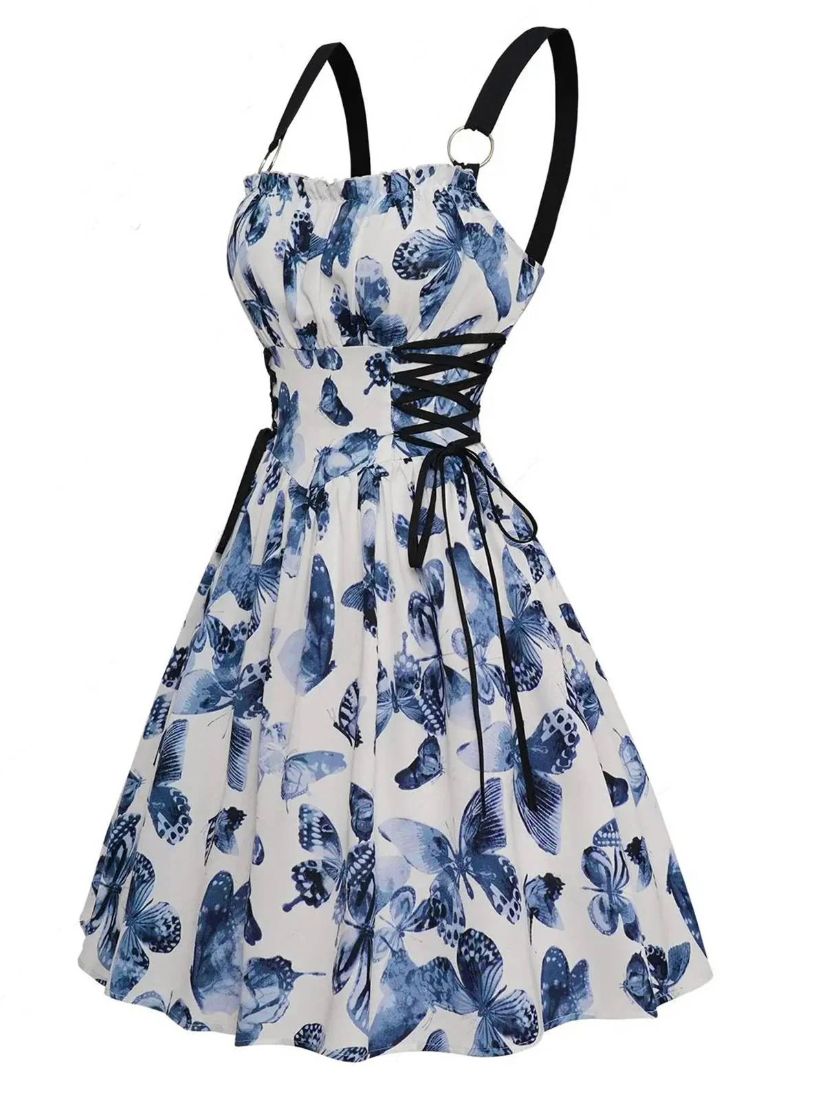1950s Roses Straps Lace-Up Pleated Dress - Image 10