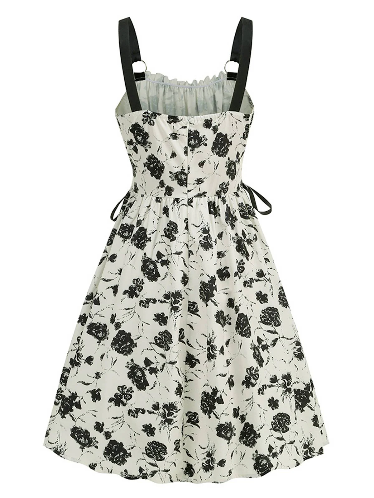1950s Roses Straps Lace-Up Pleated Dress - Image 5