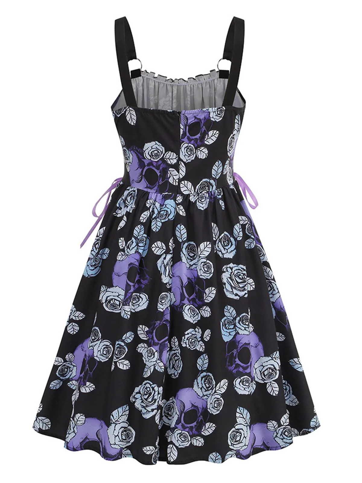 1950s Roses Straps Lace-Up Pleated Dress - Image 8
