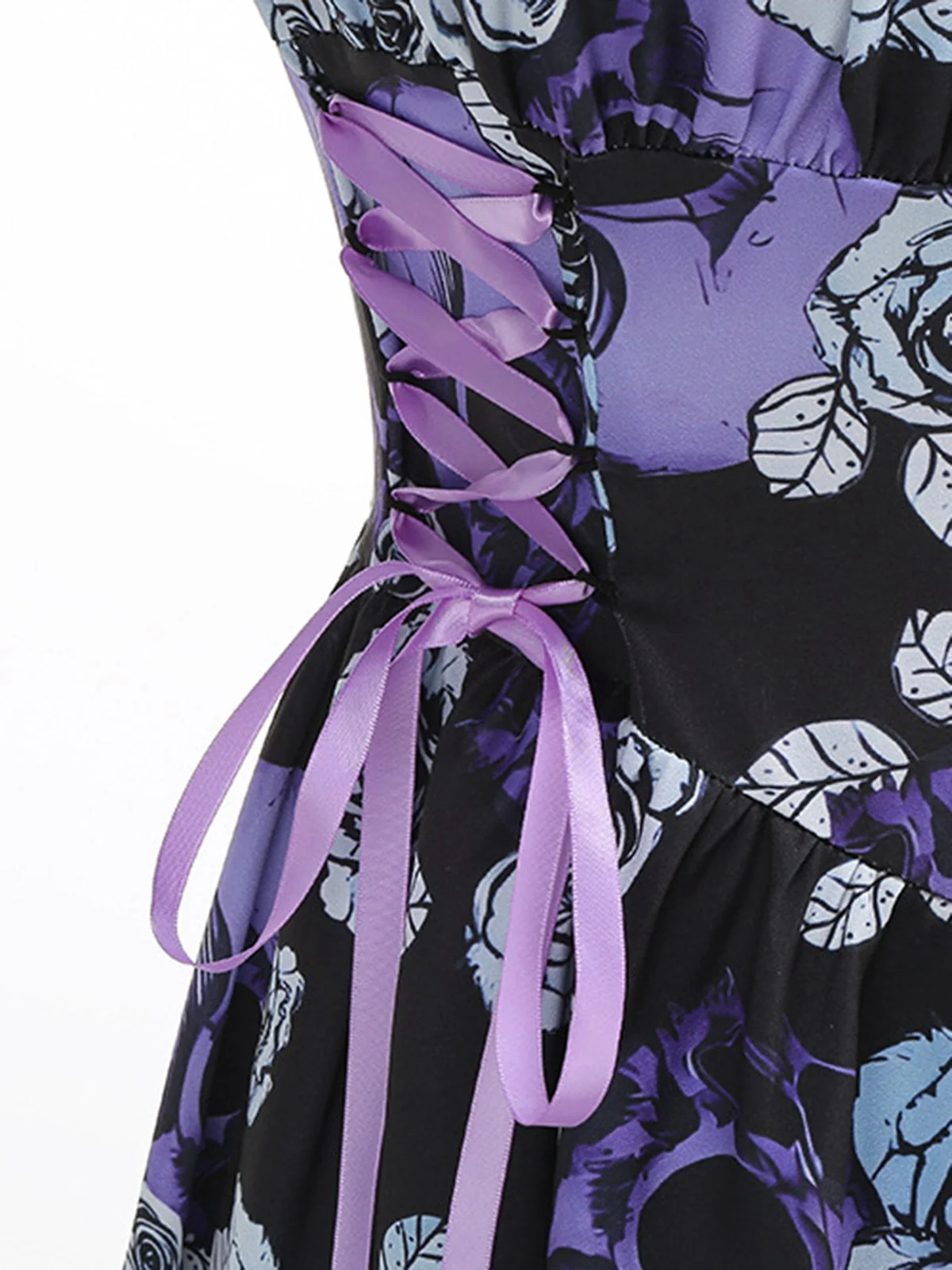 1950s Roses Straps Lace-Up Pleated Dress - Image 9